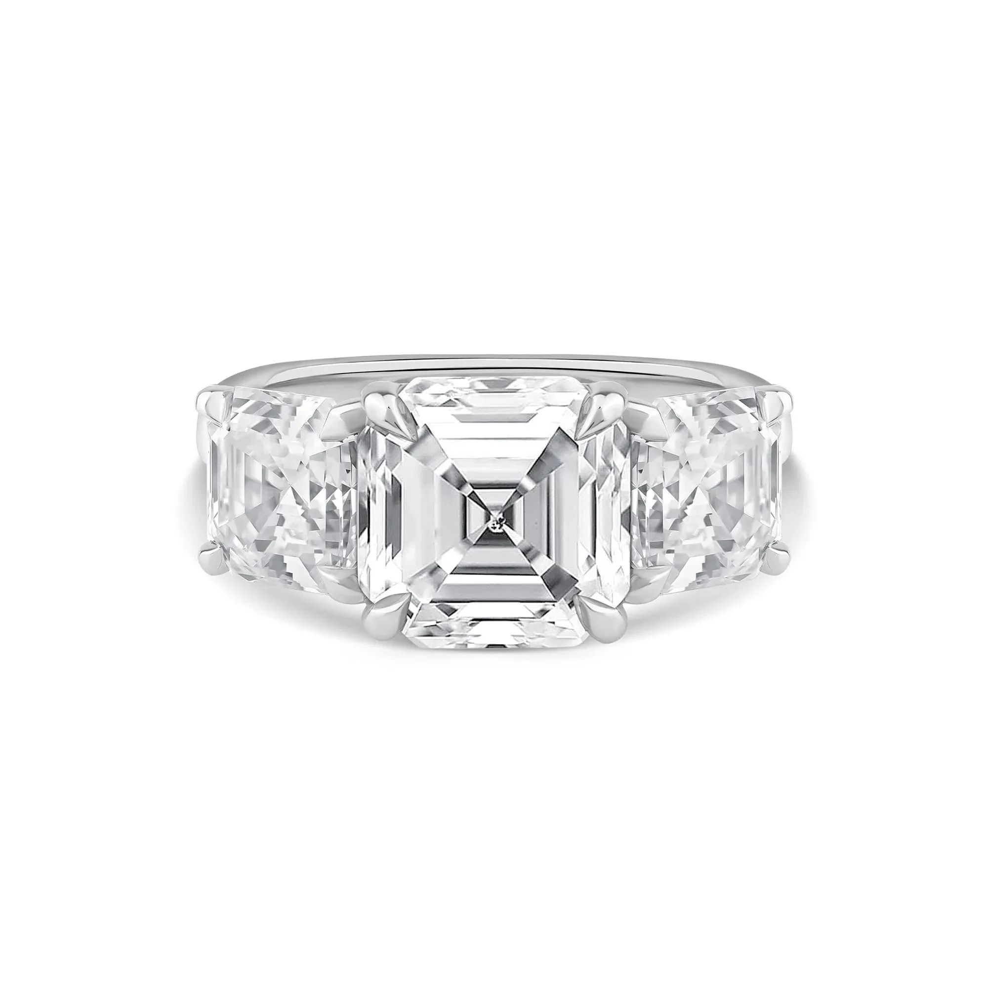 7 CT. Tw. Lab Grown Diamond Asscher-Cut Three Stone Engagement Ring Platinum White Size 9 2.5mm