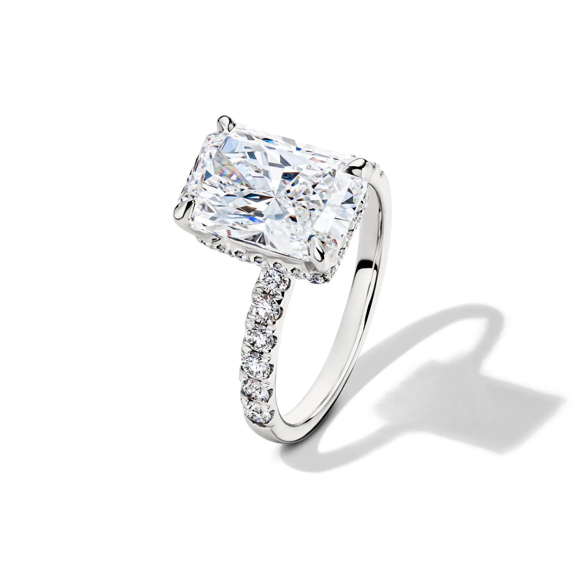 5 CT. Tw. Lab Grown Diamond Radiant-Cut Bridal Set 14K White Gold Ring Round Brilliant Cut Size 7 2mm - Image 2