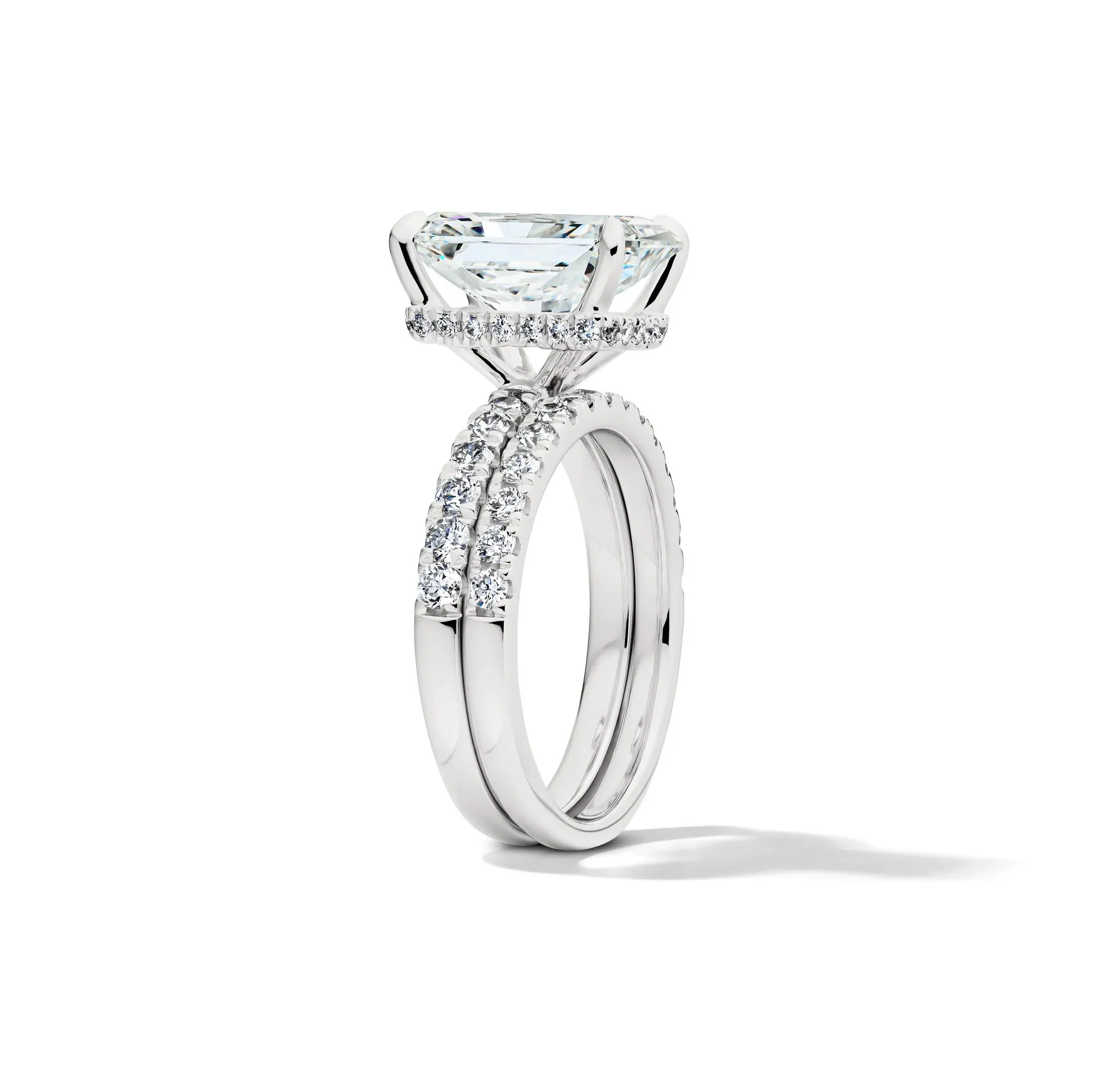 5 CT. Tw. Lab Grown Diamond Radiant-Cut Bridal Set 14K White Gold Ring Round Brilliant Cut Size 7 2mm - Image 3
