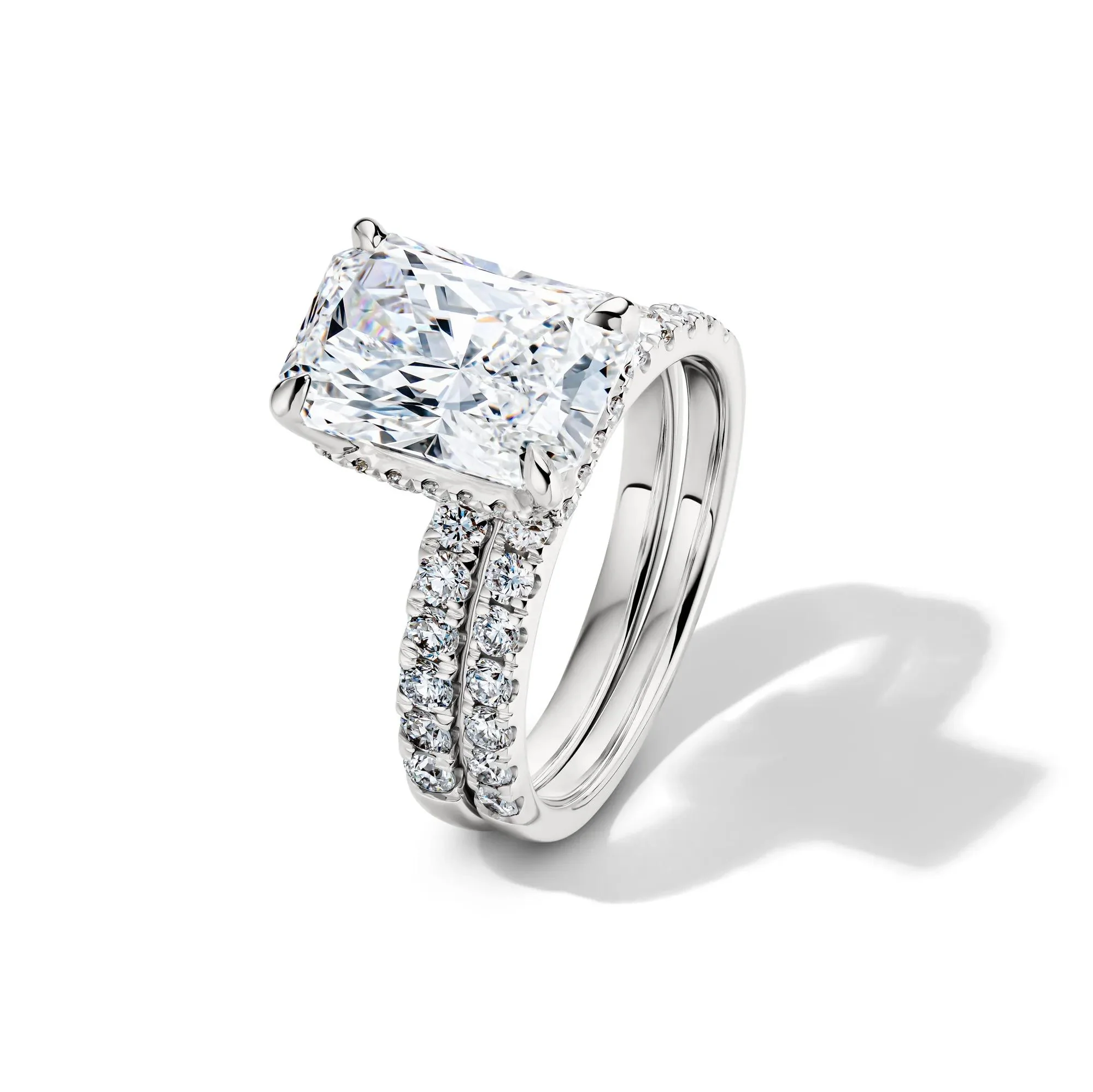 5 CT. Tw. Lab Grown Diamond Radiant-Cut Bridal Set 14K White Gold Ring Round Brilliant Cut Size 9 2mm - Image 5