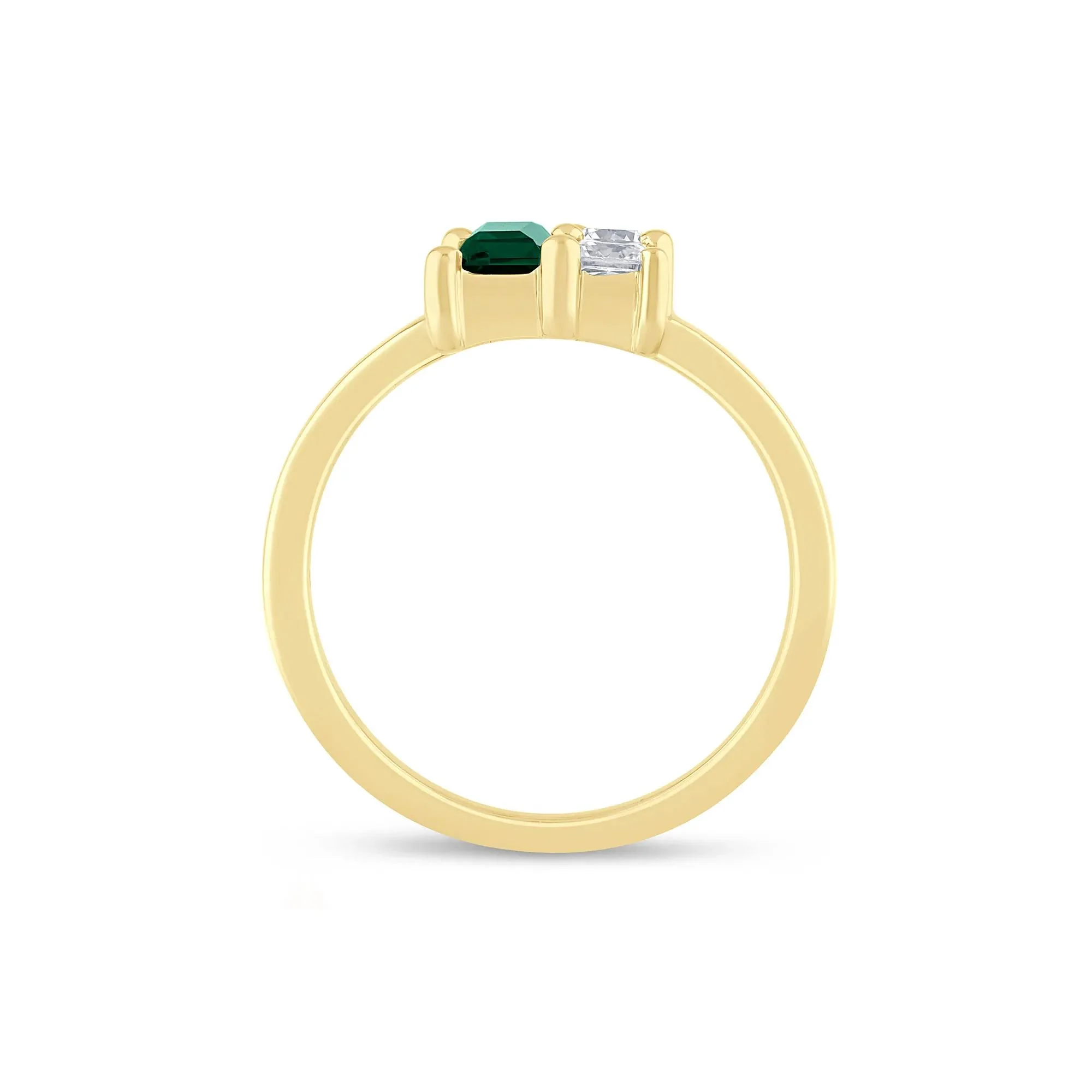 1/3 CT. Tw. Lab-Created Emerald and Lab Grown Diamond Ring 10K Yellow Gold Size 7 1.5mm - Image 2