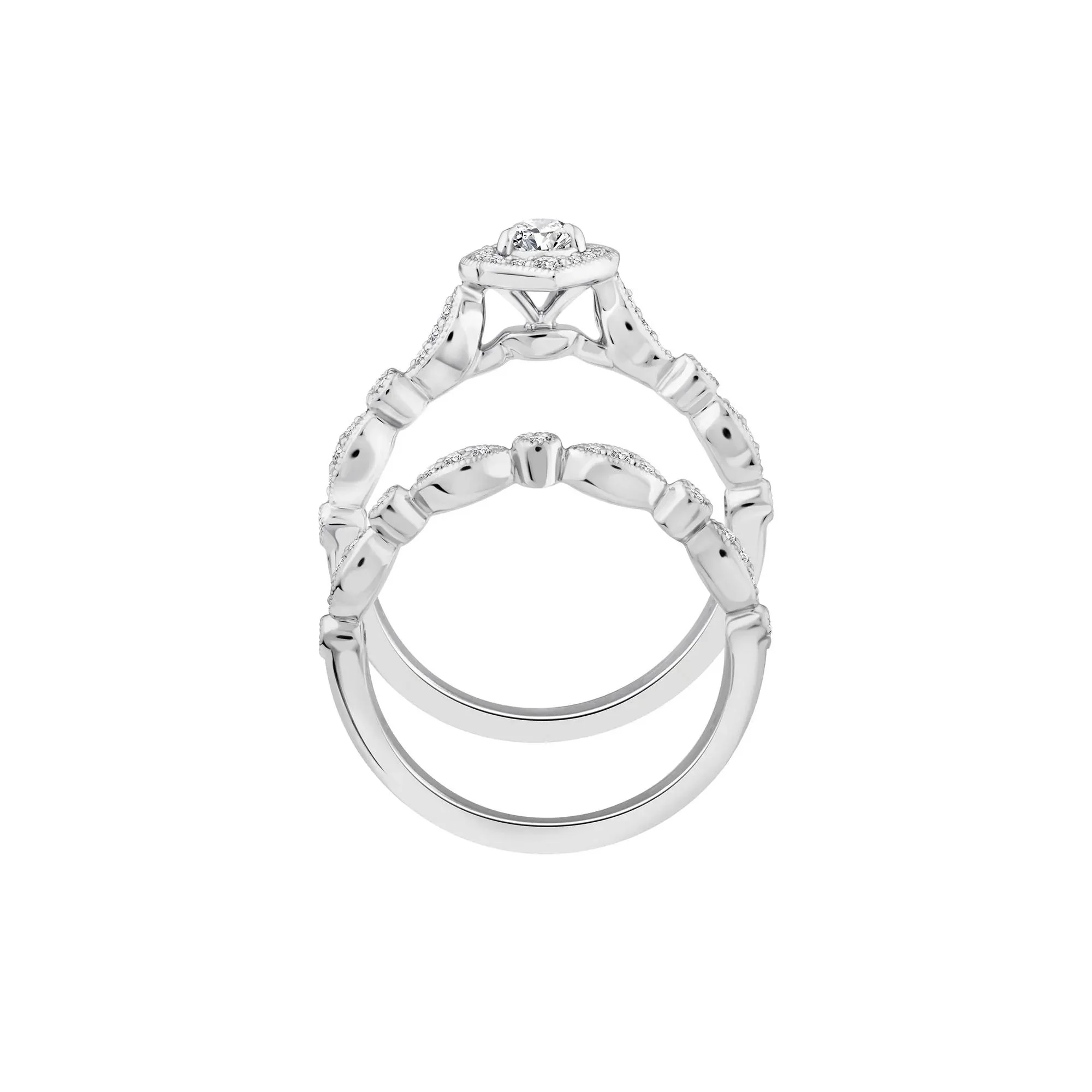 5/8 CT. Tw. Pear-Shaped Diamond Engagement Set 14K White Gold Ring Size 8 2mm - Image 2