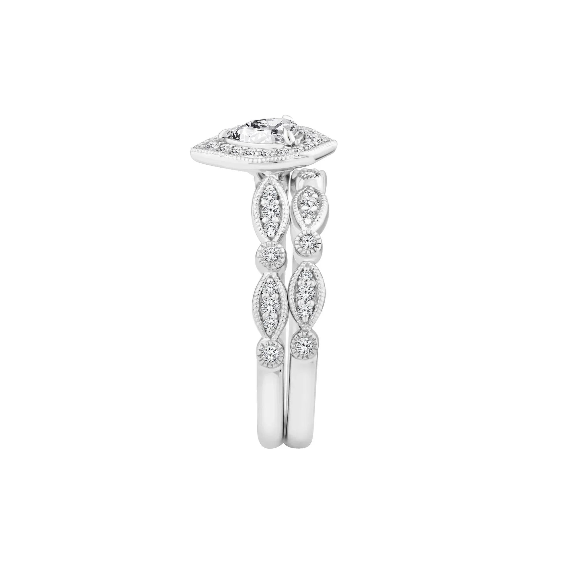 5/8 CT. Tw. Pear-Shaped Diamond Engagement Set 14K White Gold Ring Size 8.5 2mm - Image 3