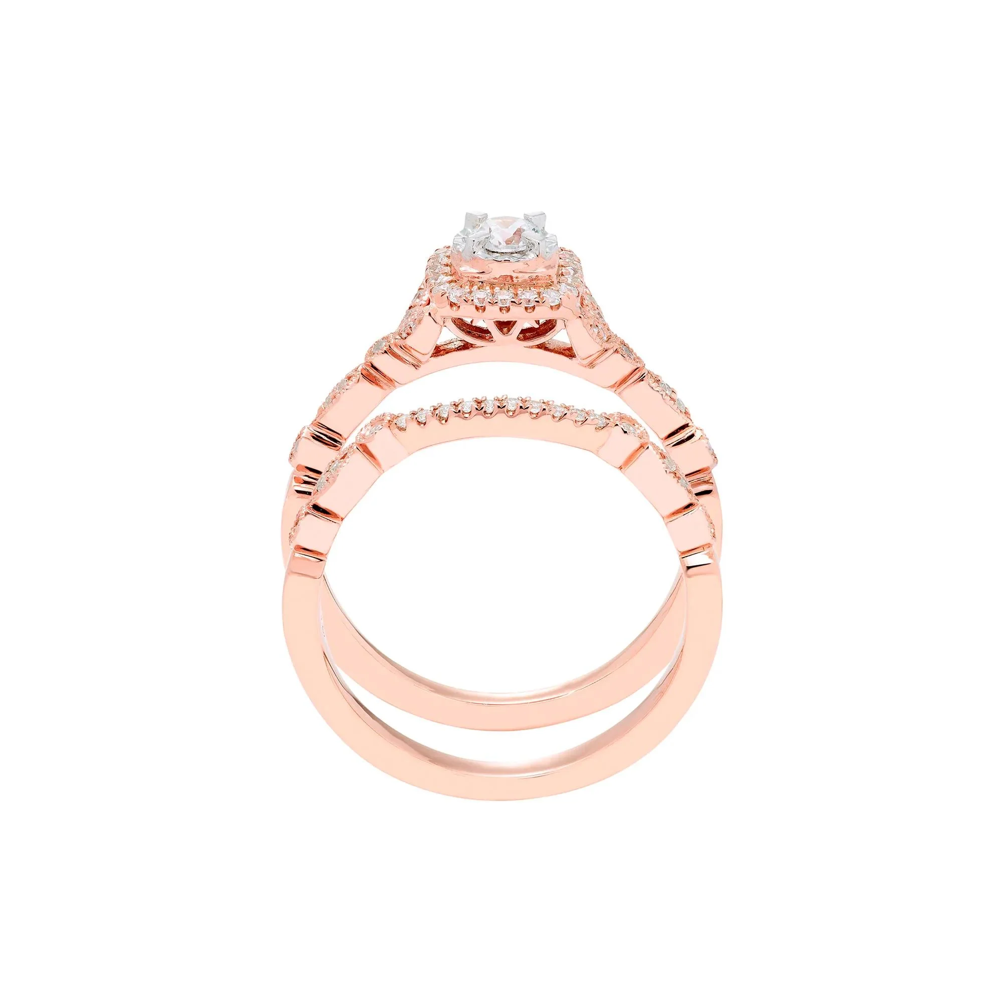3/8 CT. Tw. Diamond Engagement Set 10K Rose Gold Ring Round Brilliant Cut Size 8 - Image 2