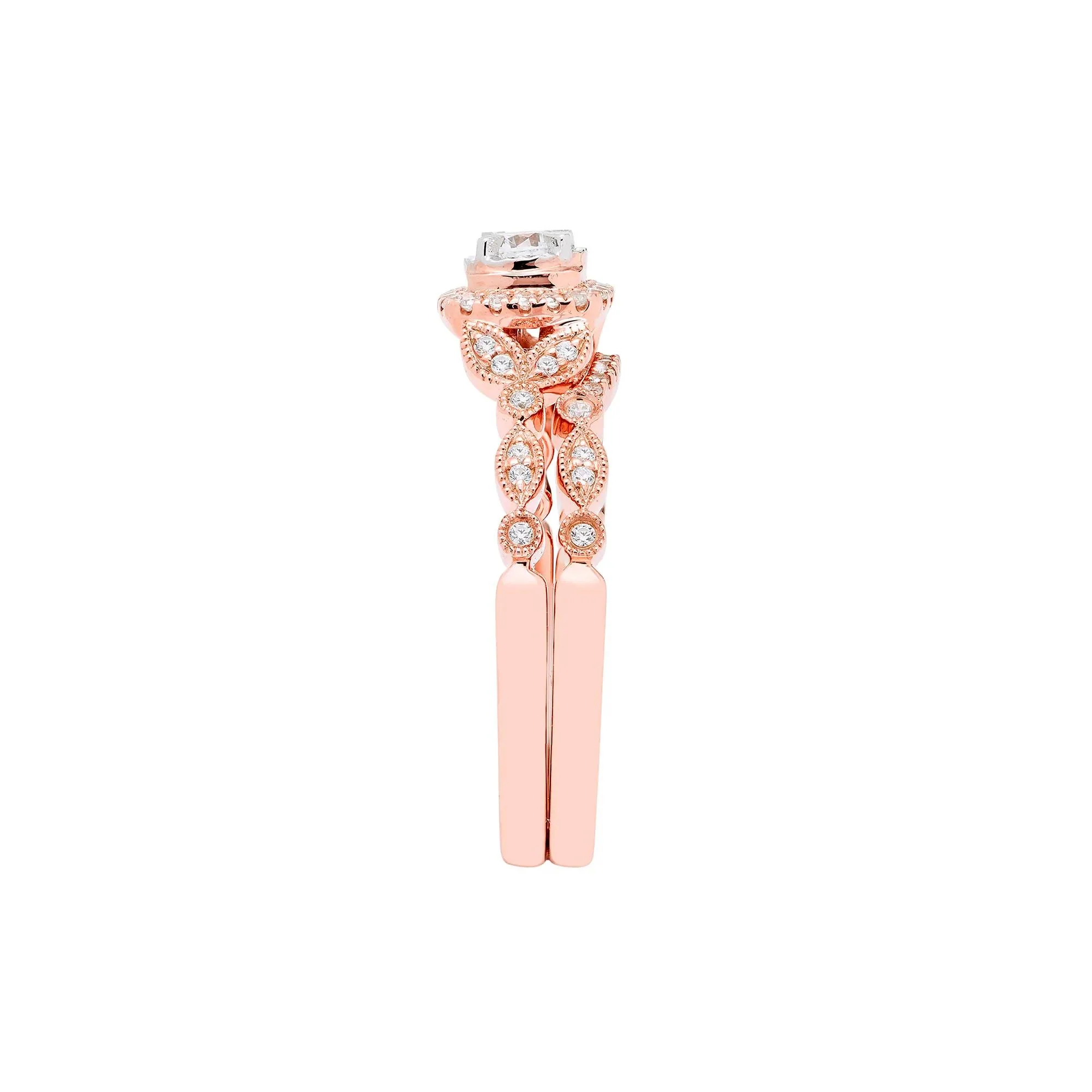3/8 CT. Tw. Diamond Engagement Set 10K Rose Gold Ring Round Brilliant Cut Size 8 - Image 3