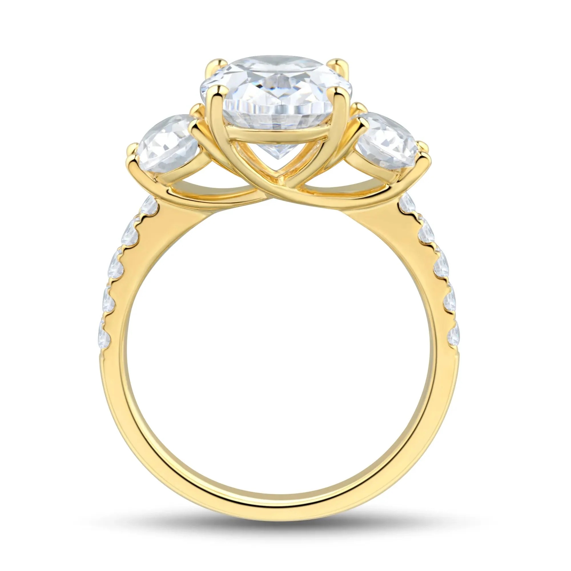 4 1/4 CT. Tw. Lab Grown Diamond Three-Stone Engagement Ring 14K Yellow Gold Round Brilliant Cut Size 8 1.5mm - Image 2