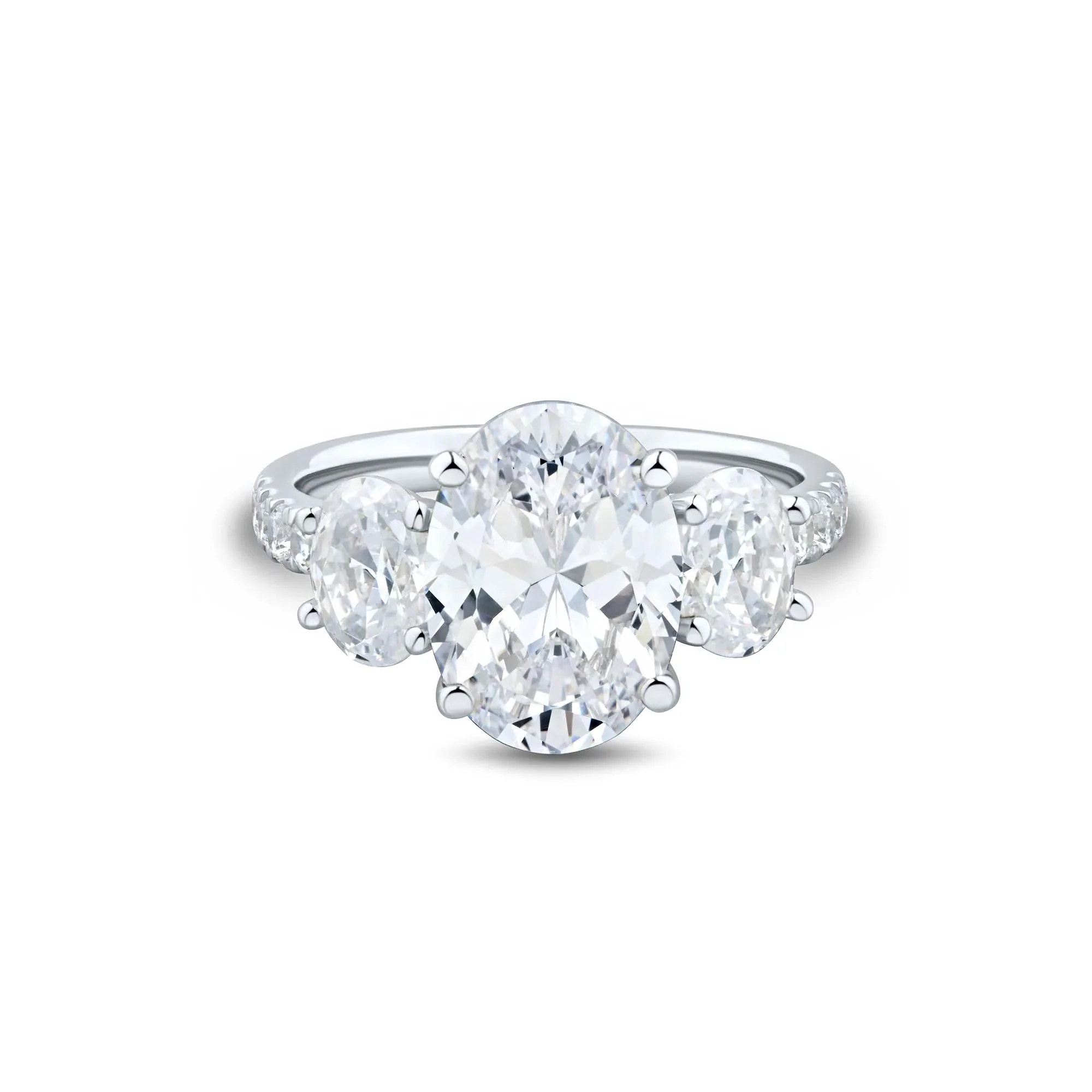 4 1/4 CT. Tw. Lab Grown Diamond Three-Stone Engagement Ring 14K White Gold Round Brilliant Cut Size 8 1.5mm