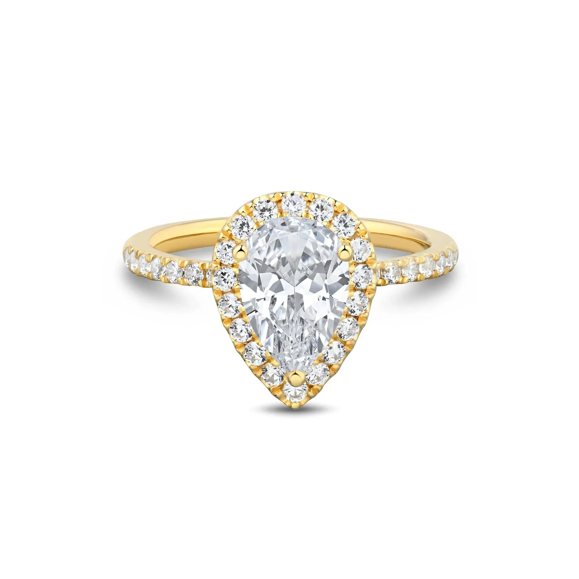2 CT. Tw. Lab Grown Diamond Pear-Shaped Halo Engagement Ring 14K Yellow Gold Size 8.5 1.5mm