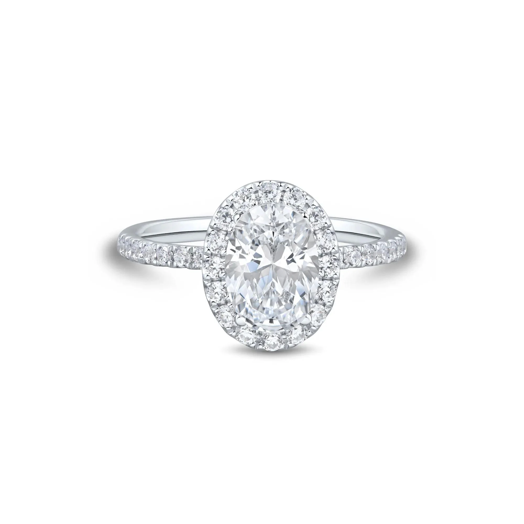 2 CT. Tw. Lab Grown Diamond Oval Halo Engagement Ring 14K White Gold Size 7 1.5mm