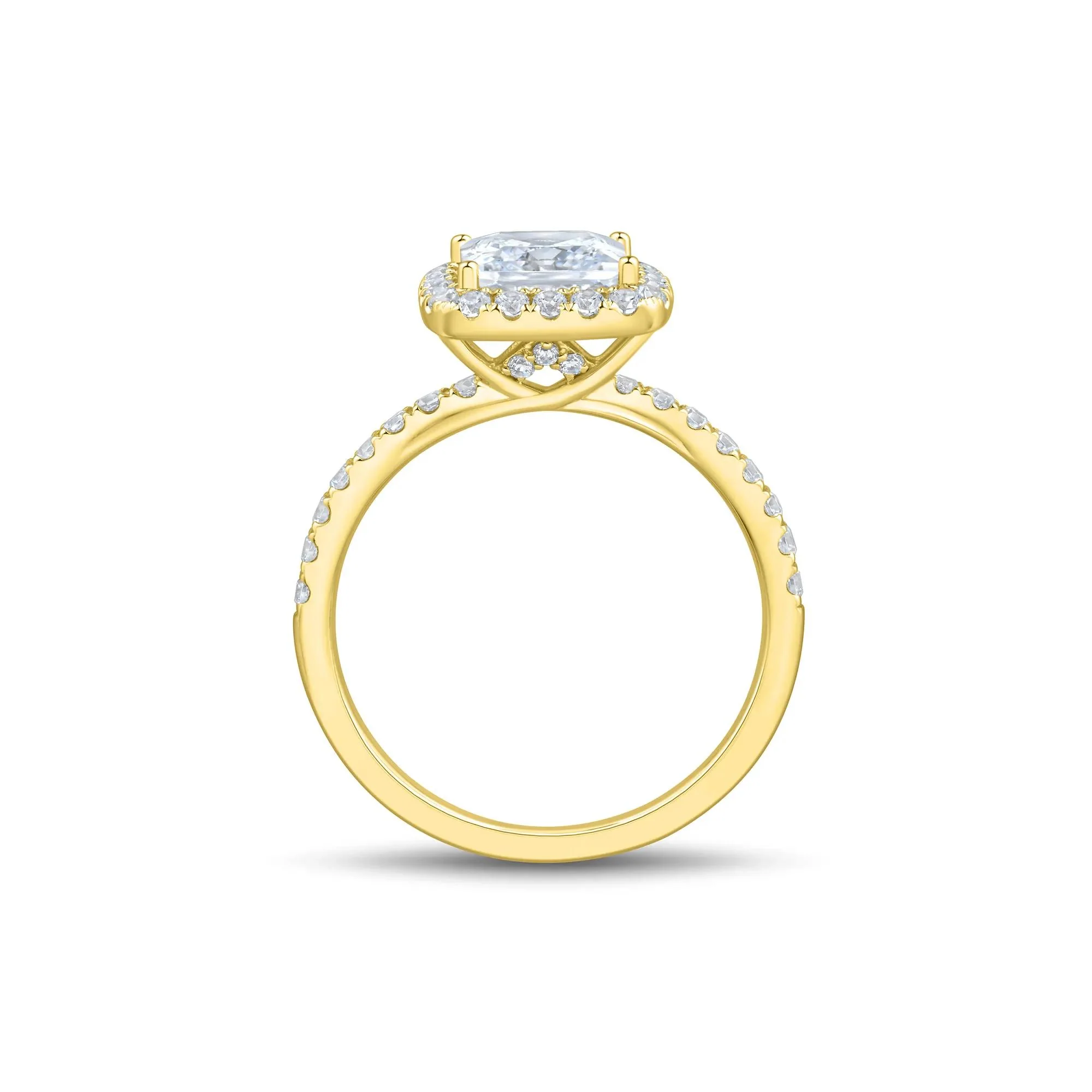 2 CT. Tw. Lab Grown Diamond Princess-Cut Halo Engagement Ring 14K Yellow Gold Round Brilliant Cut Size 6 1.5mm - Image 3