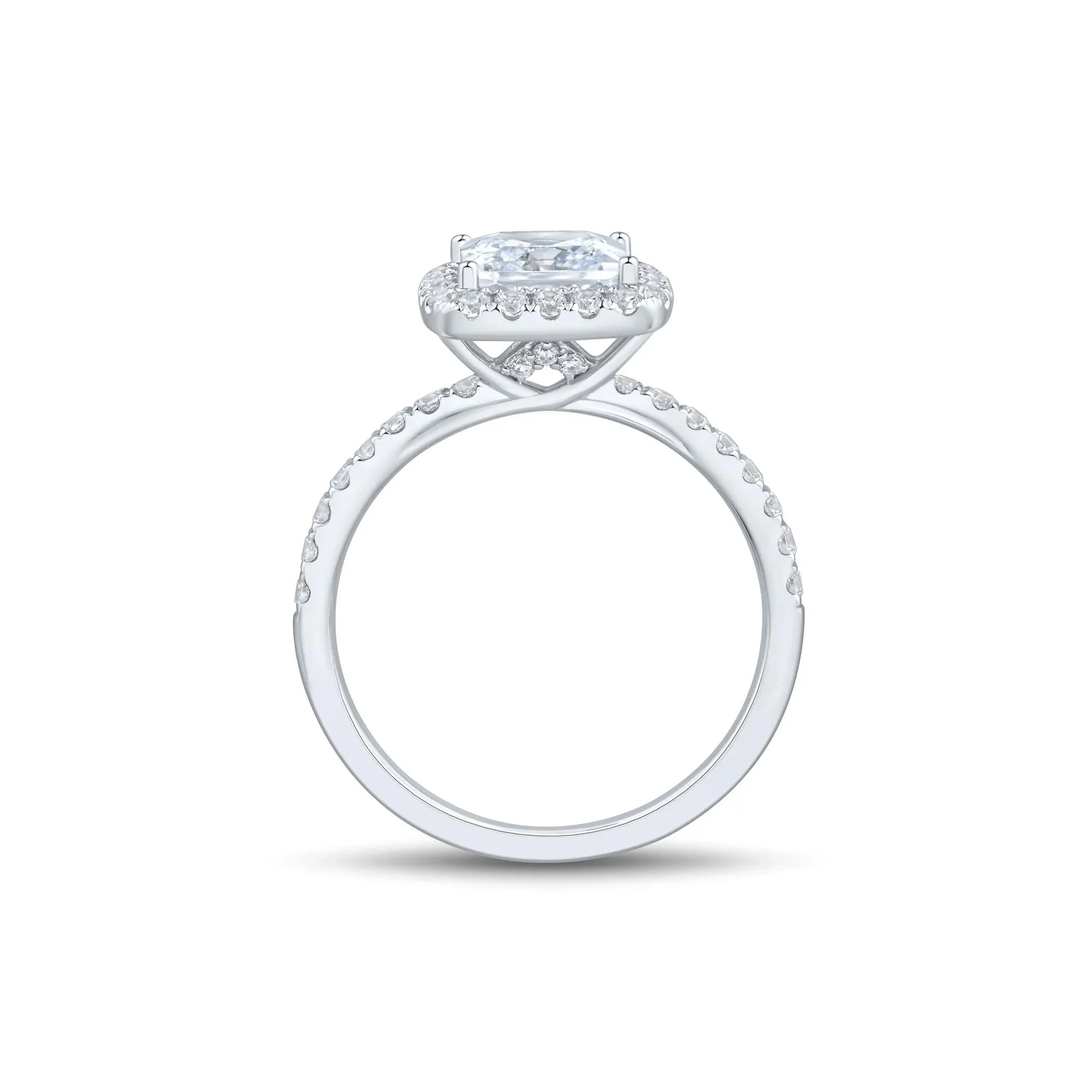 2 CT. Tw. Lab Grown Diamond Princess-Cut Halo Engagement Ring 14K White Gold Round Brilliant Cut Size 8.5 1.5mm - Image 3