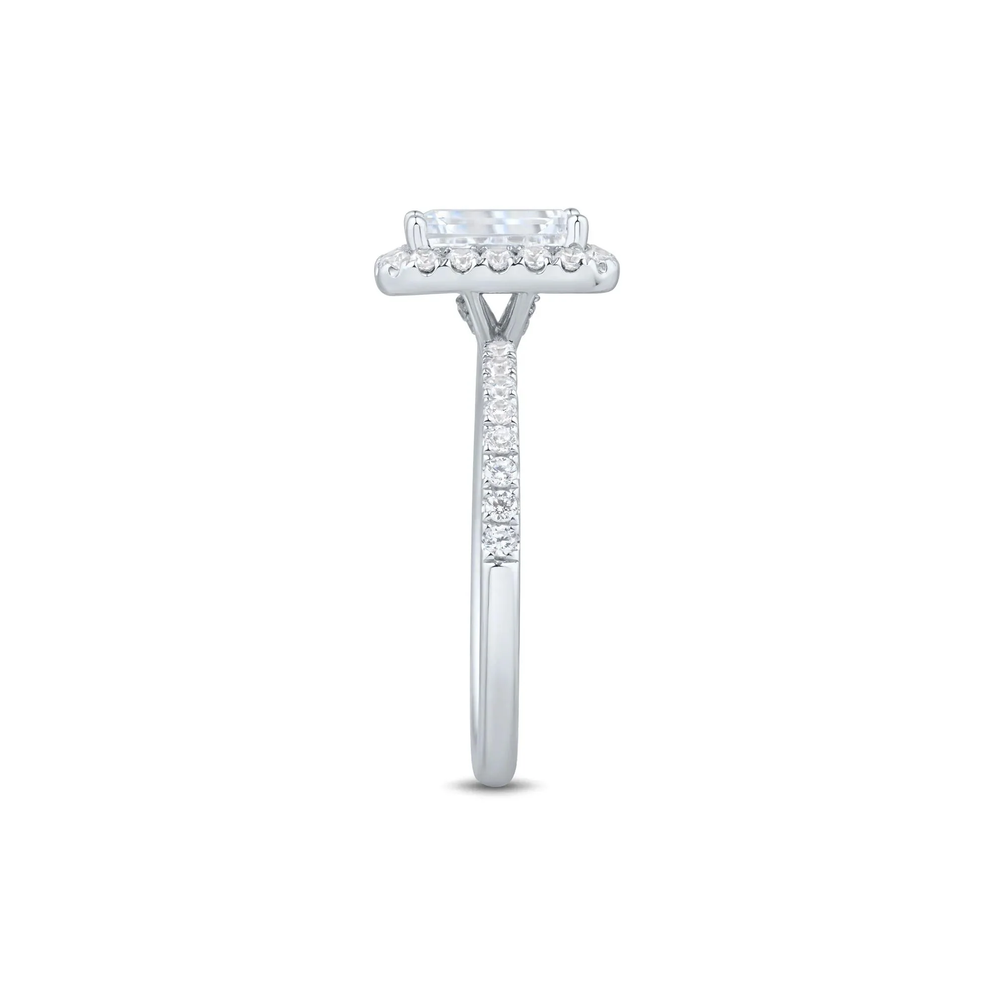 2 CT. Tw. Lab Grown Diamond Emerald-Cut Halo Engagement Ring 14K White Gold Size 6.5 1.5mm - Image 3