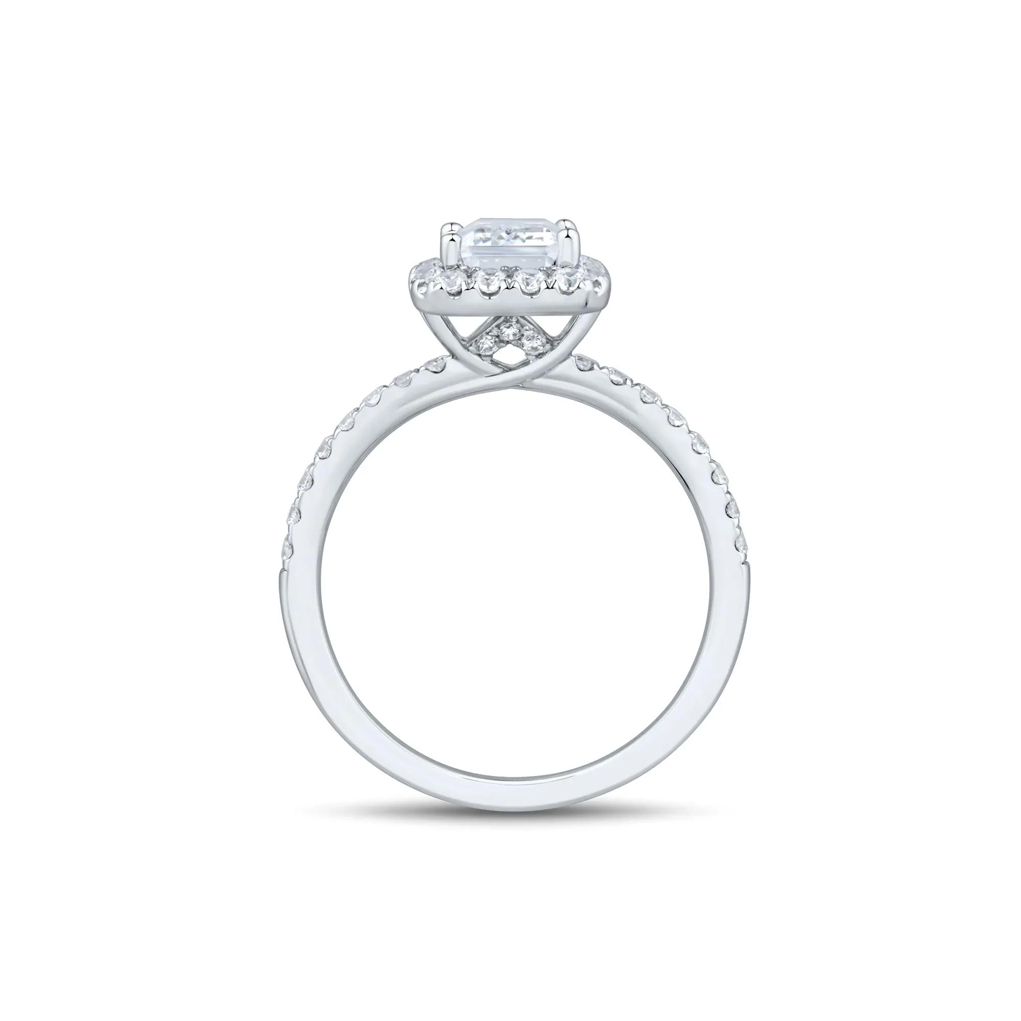 2 CT. Tw. Lab Grown Diamond Emerald-Cut Halo Engagement Ring 14K White Gold Size 7.5 1.5mm - Image 2