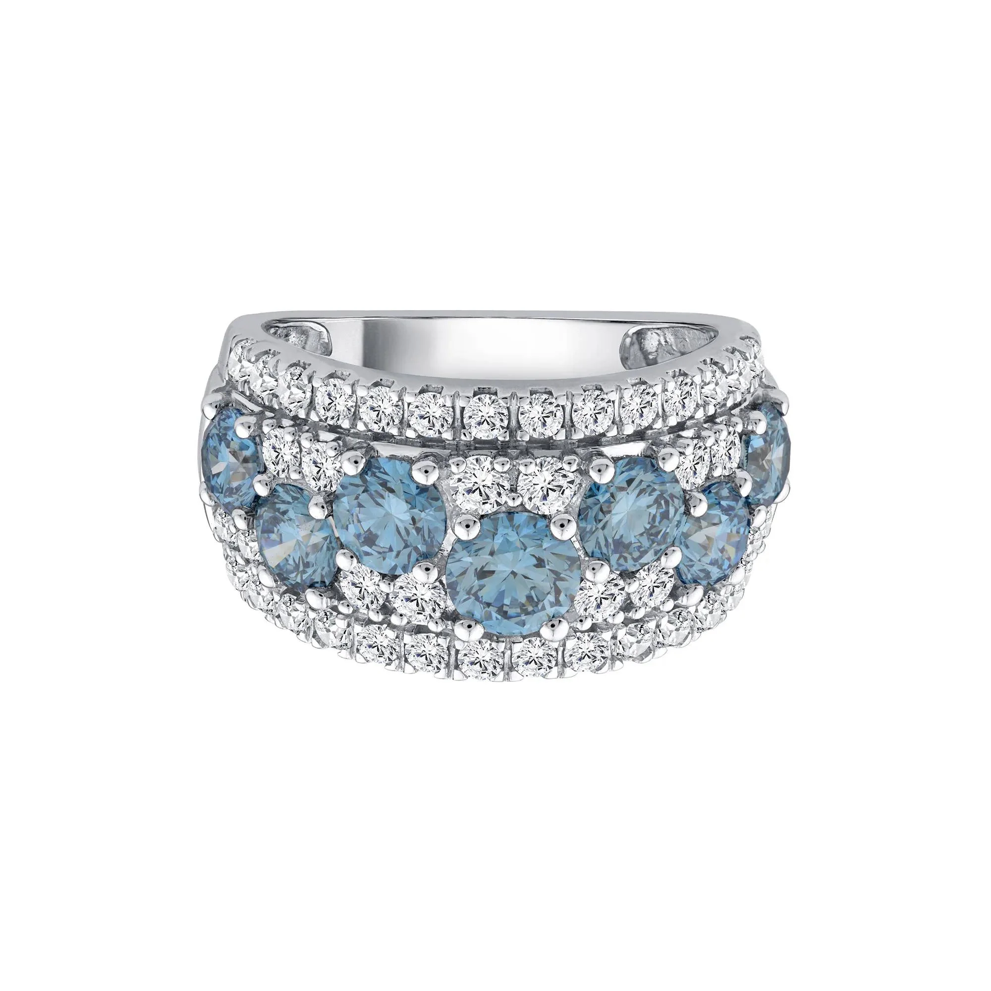 3 1/2 CT. Tw. Lab Grown Diamond Blue and White Band Ring 10K White Gold Round Brilliant Cut Size 6.5 2.5mm