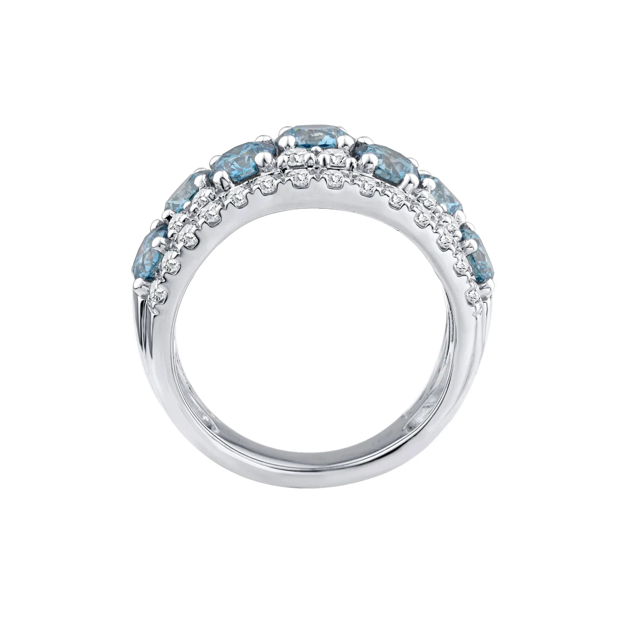3 1/2 CT. Tw. Lab Grown Diamond Blue and White Band Ring 10K White Gold Round Brilliant Cut Size 7 2.5mm - Image 2