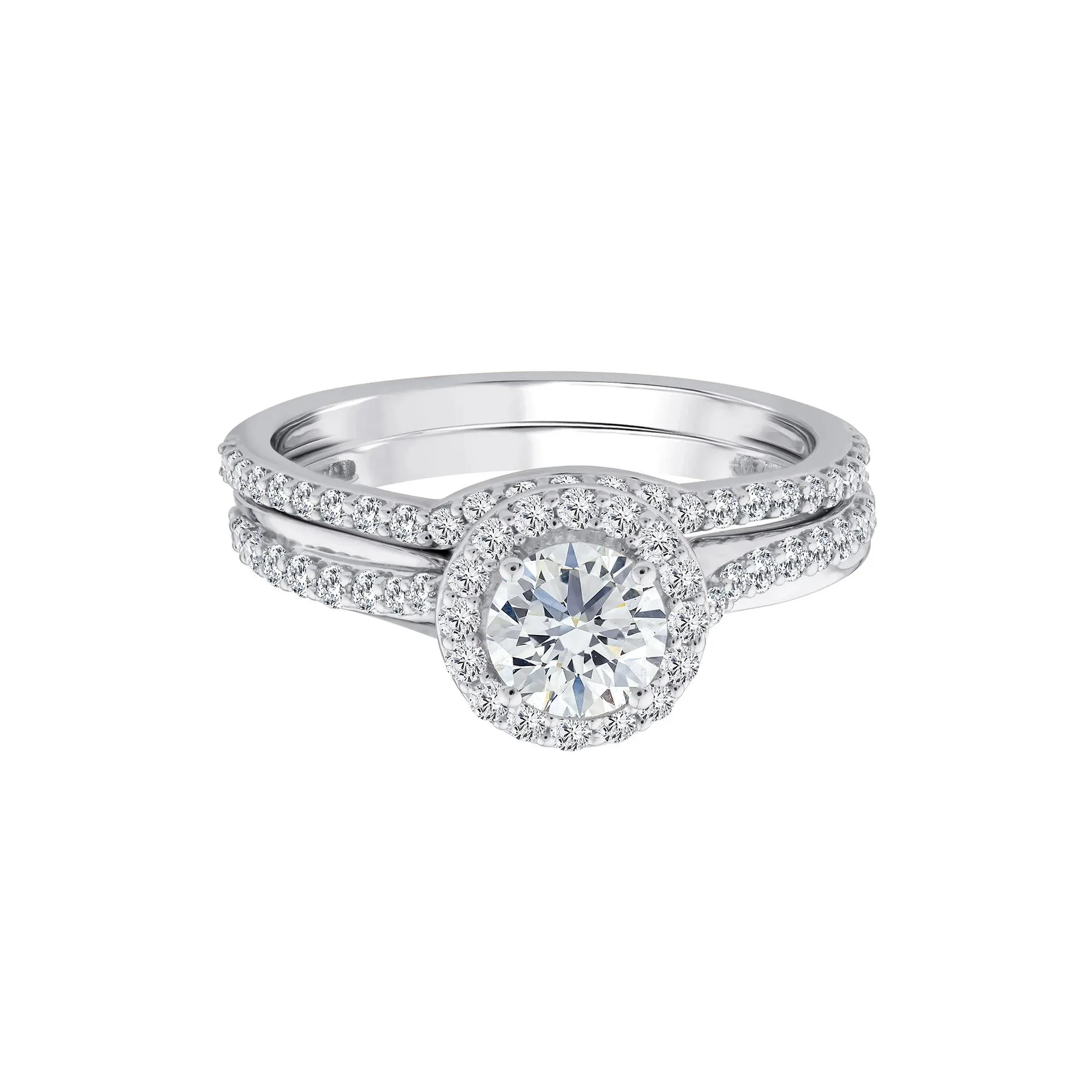 1/5 CT. Tw. Lab Grown Diamond Engagement Ring Set 10K White Gold Size 6.5 1mm