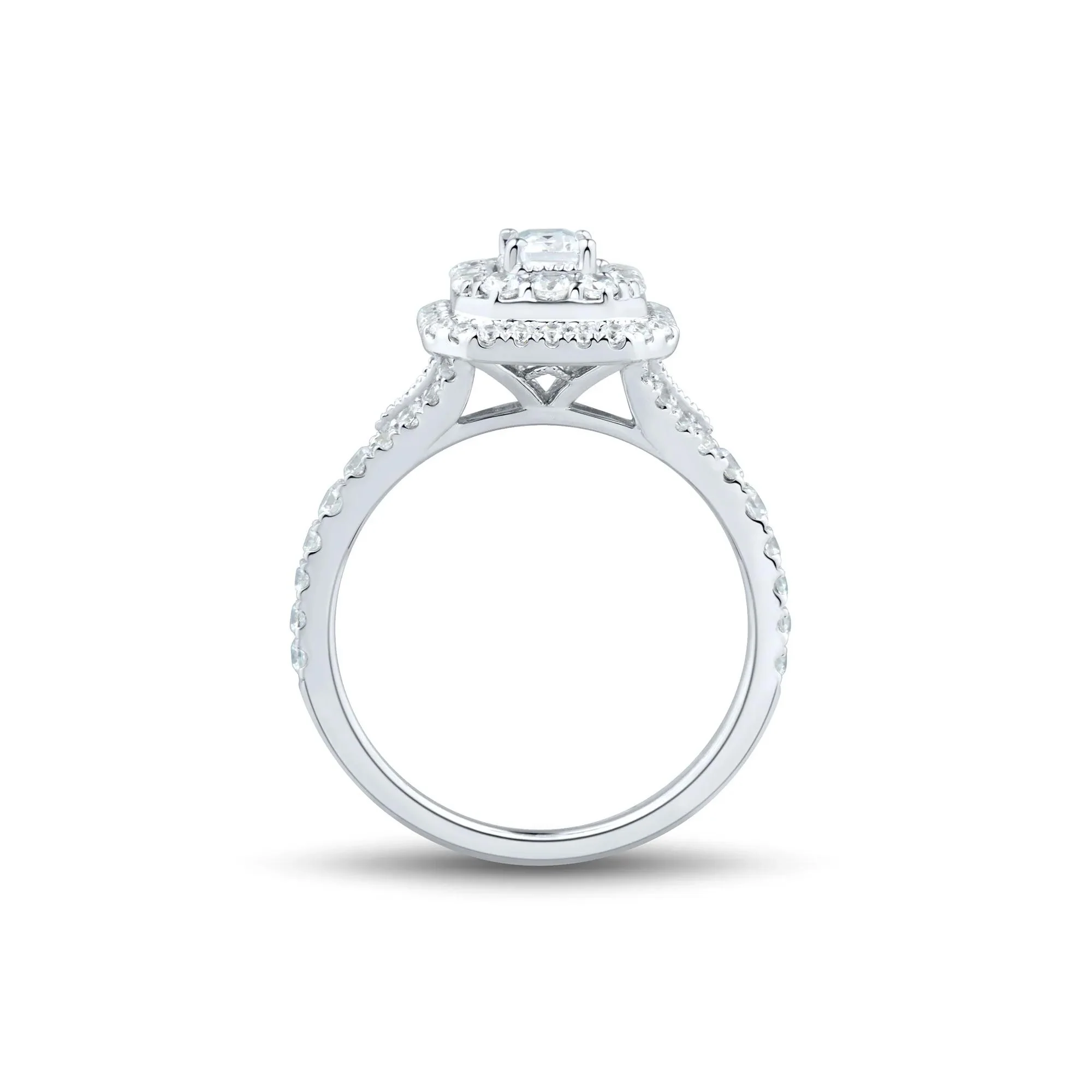 1 CT. Tw. Diamond Emerald-Cut Double Halo Engagement Ring 10K White Gold Size 7.5 1.5mm - Image 2