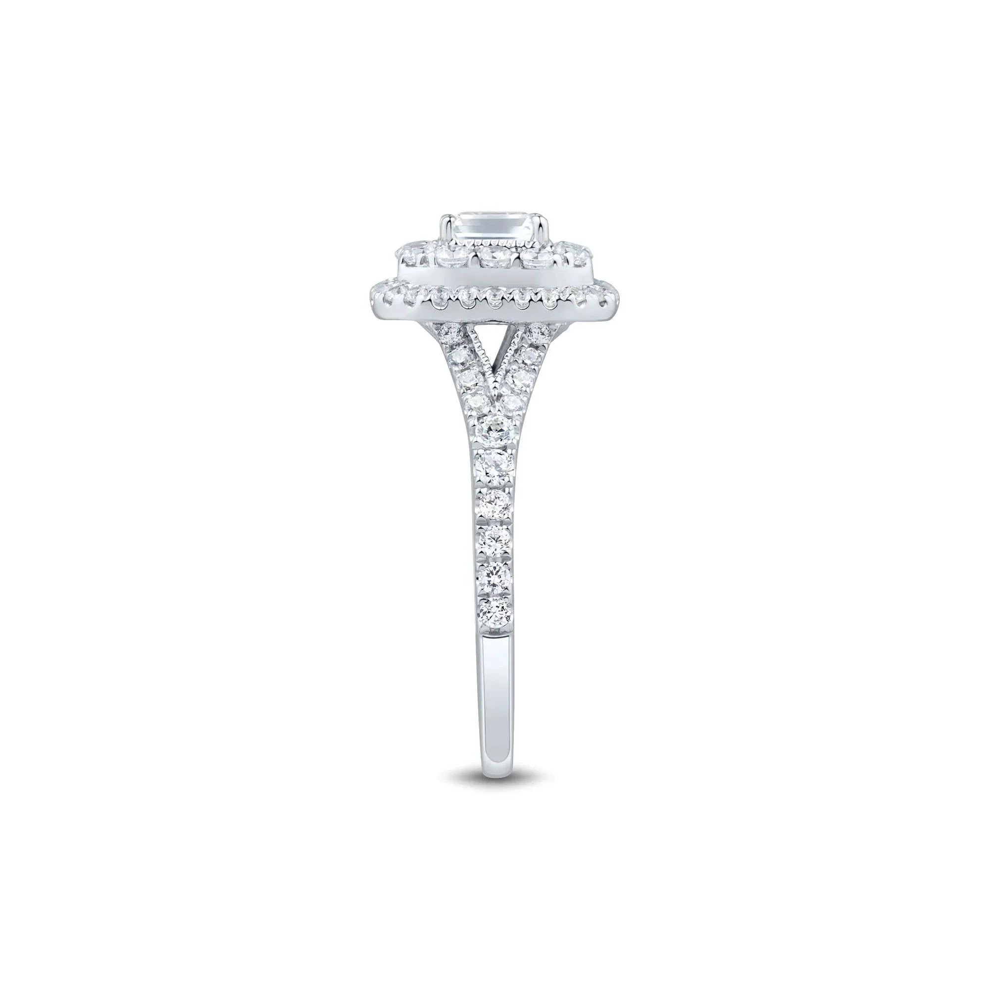 1 CT. Tw. Diamond Emerald-Cut Double Halo Engagement Ring 10K White Gold Size 8.5 1.5mm - Image 3