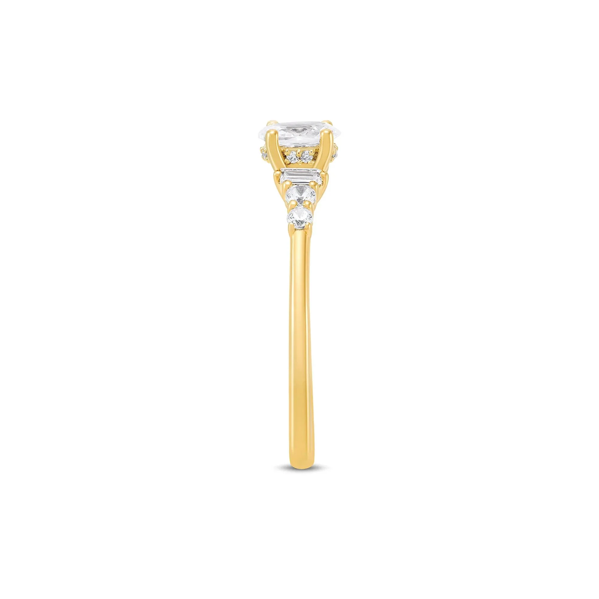 3/4 CT. Tw. Diamond Oval and Baguette Engagement Ring 14K Yellow Gold Round Brilliant Cut Size 7 1.5mm - Image 2