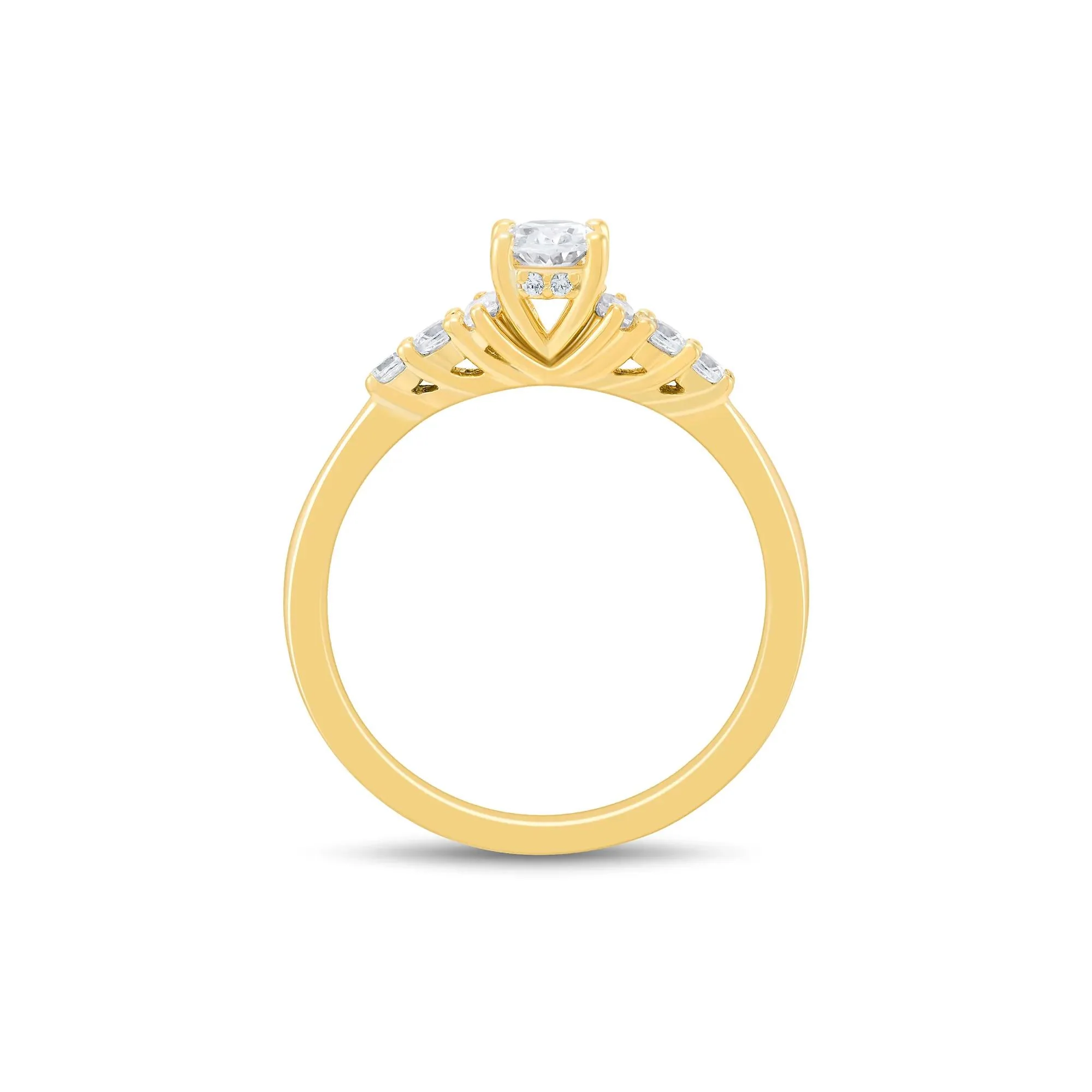 3/4 CT. Tw. Diamond Oval and Baguette Engagement Ring 14K Yellow Gold Round Brilliant Cut Size 8.5 1.5mm - Image 3