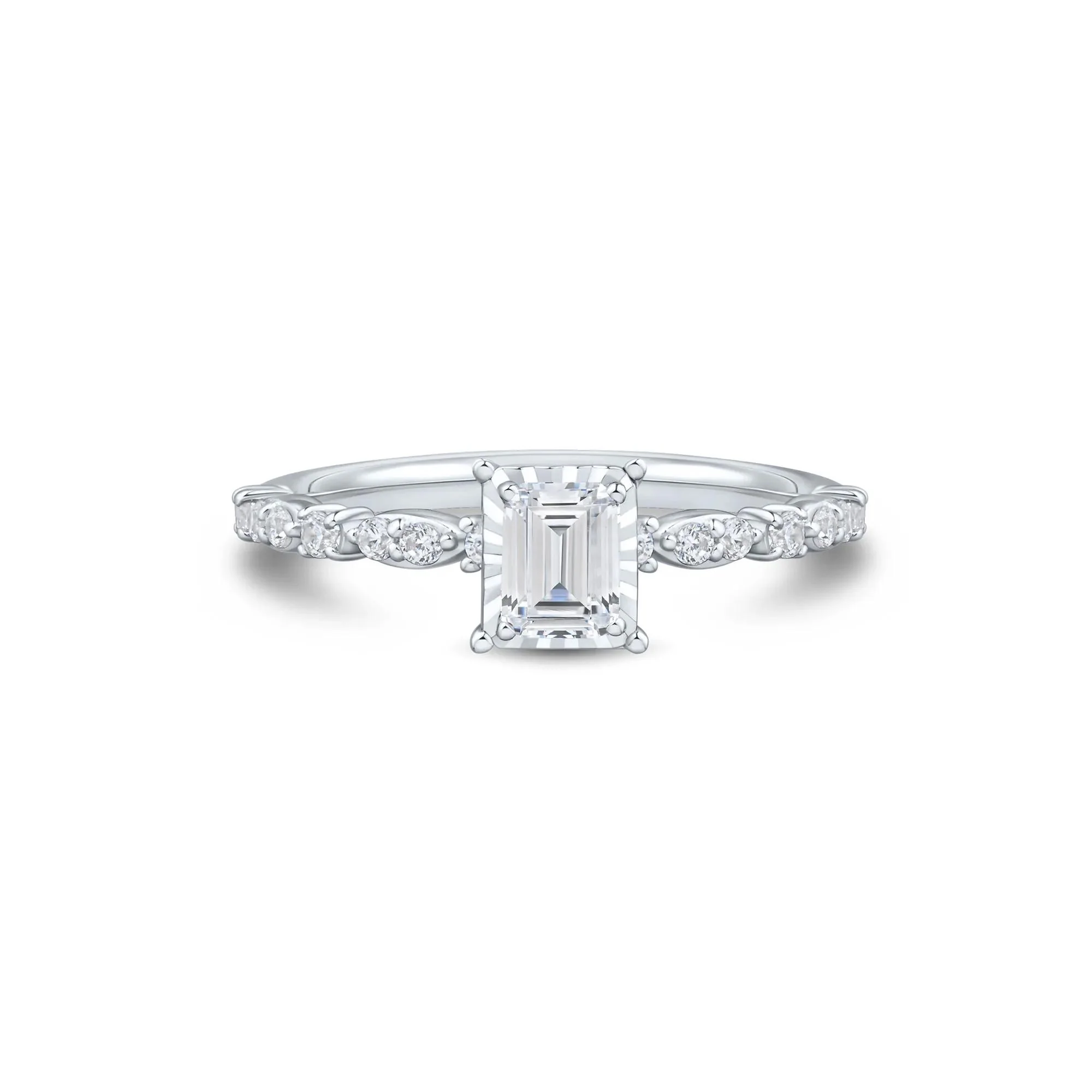 1/2 CT. Tw. Lab Grown Diamond Emerald-Cut Promise Ring 10K White Gold Size 7.5 1mm
