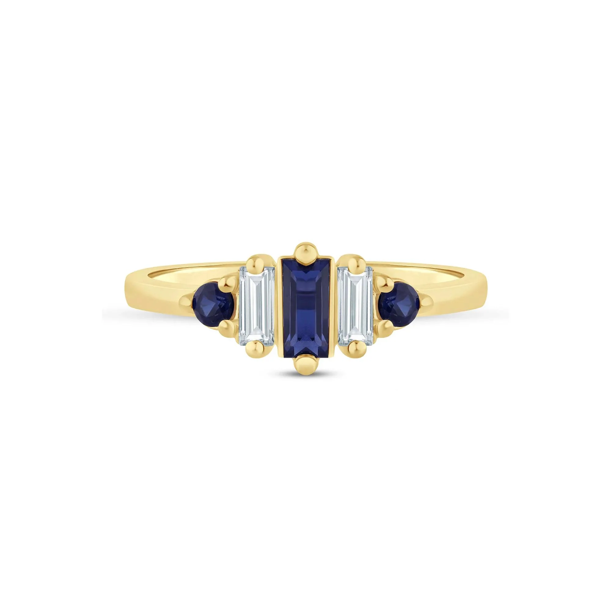 1/5 CT. Tw. Lab-Created Blue Sapphire and Lab Grown Diamond Ring 10K Yellow Gold Size 7 1.5mm