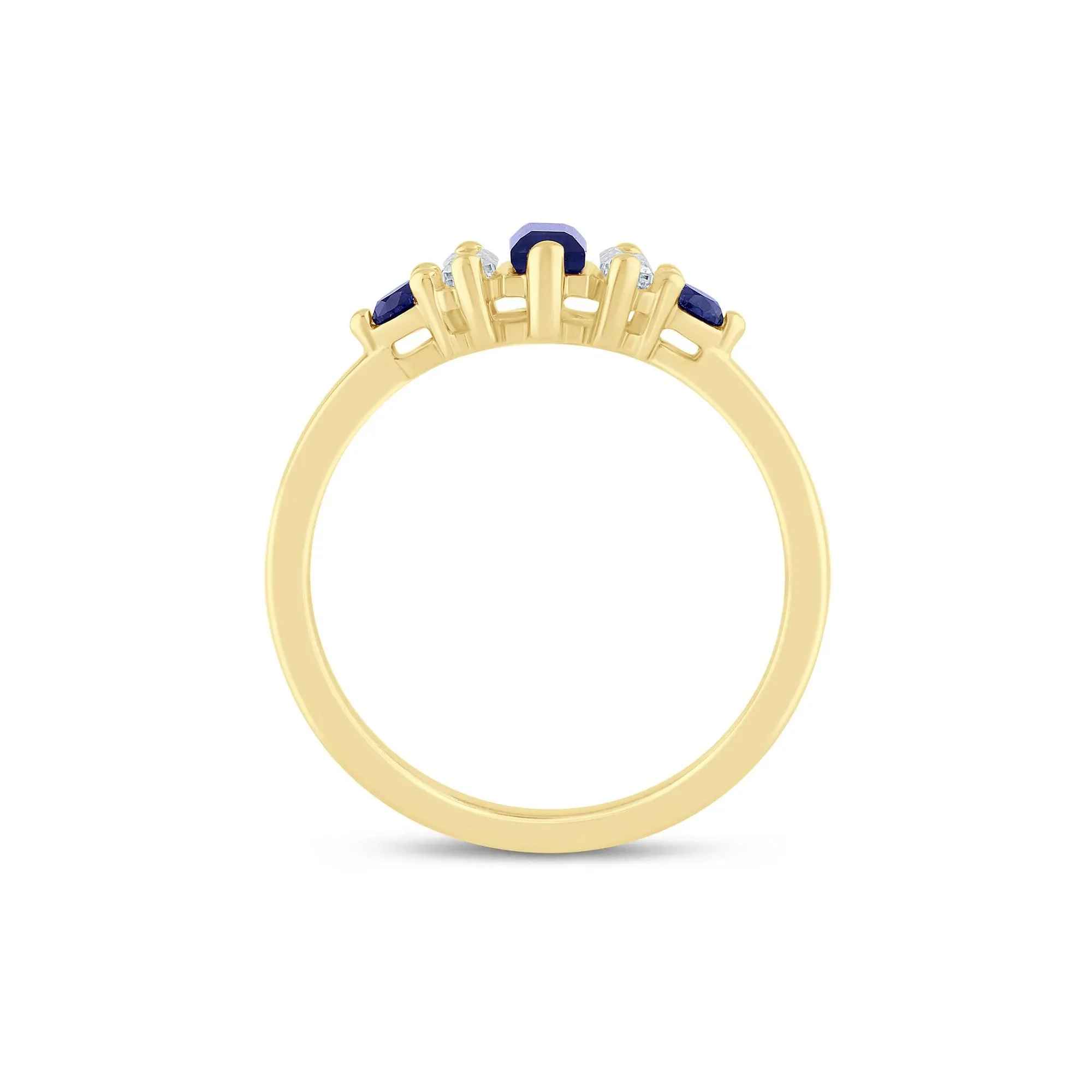 1/5 CT. Tw. Lab-Created Blue Sapphire and Lab Grown Diamond Ring 10K Yellow Gold Size 7.5 1.5mm - Image 2