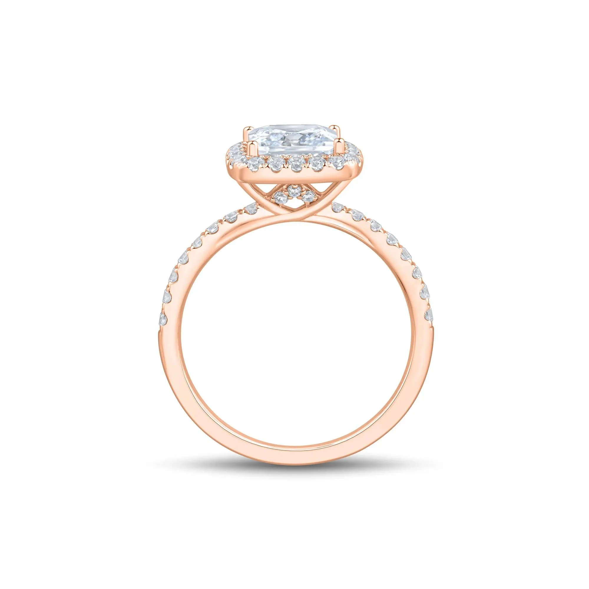 2 CT. Tw. Lab Grown Diamond Princess-Cut Halo Engagement Ring 14K Rose Gold Round Brilliant Cut Size 8.5 1.5mm - Image 3