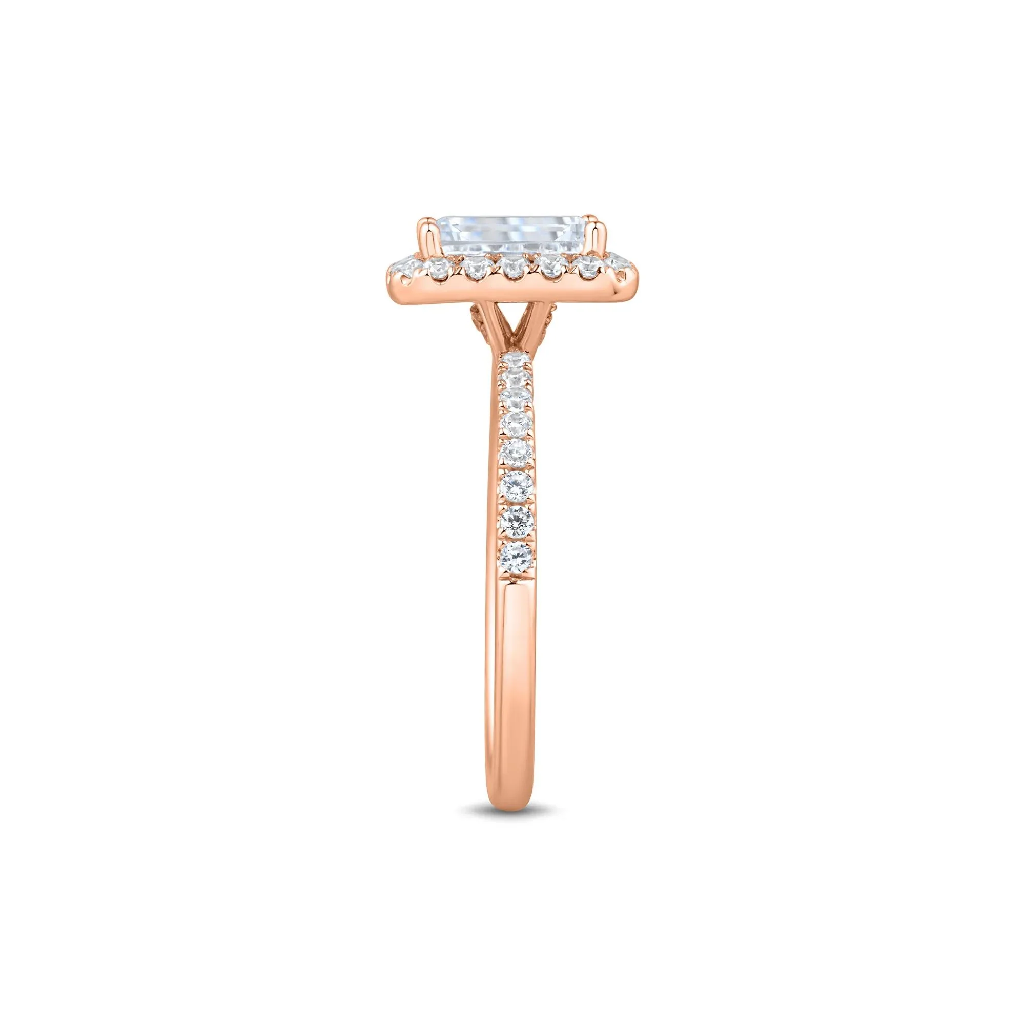 2 CT. Tw. Lab Grown Diamond Emerald-Cut Halo Engagement Ring 14K Rose Gold Size 6 1.5mm - Image 3