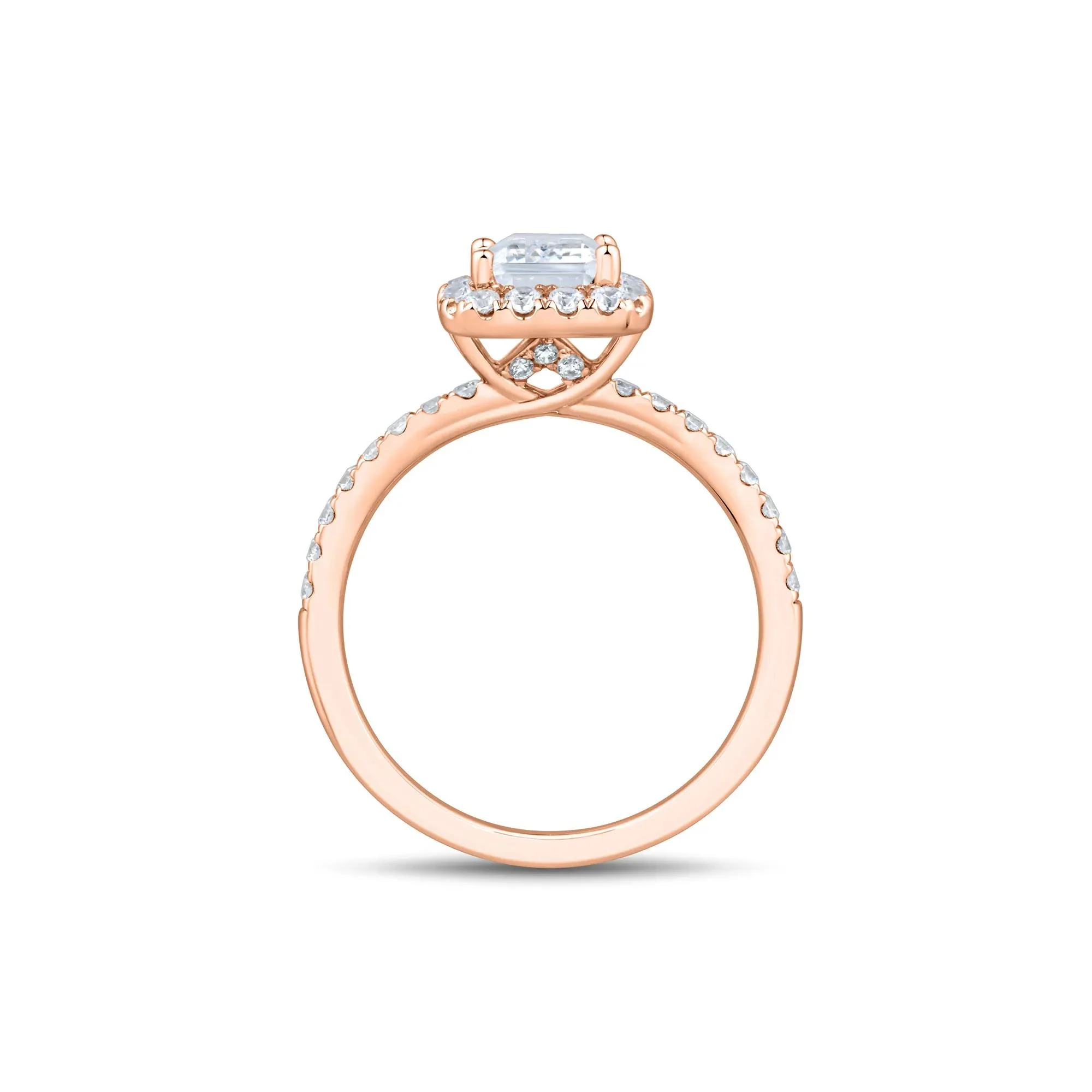 2 CT. Tw. Lab Grown Diamond Emerald-Cut Halo Engagement Ring 14K Rose Gold Size 6.5 1.5mm - Image 2