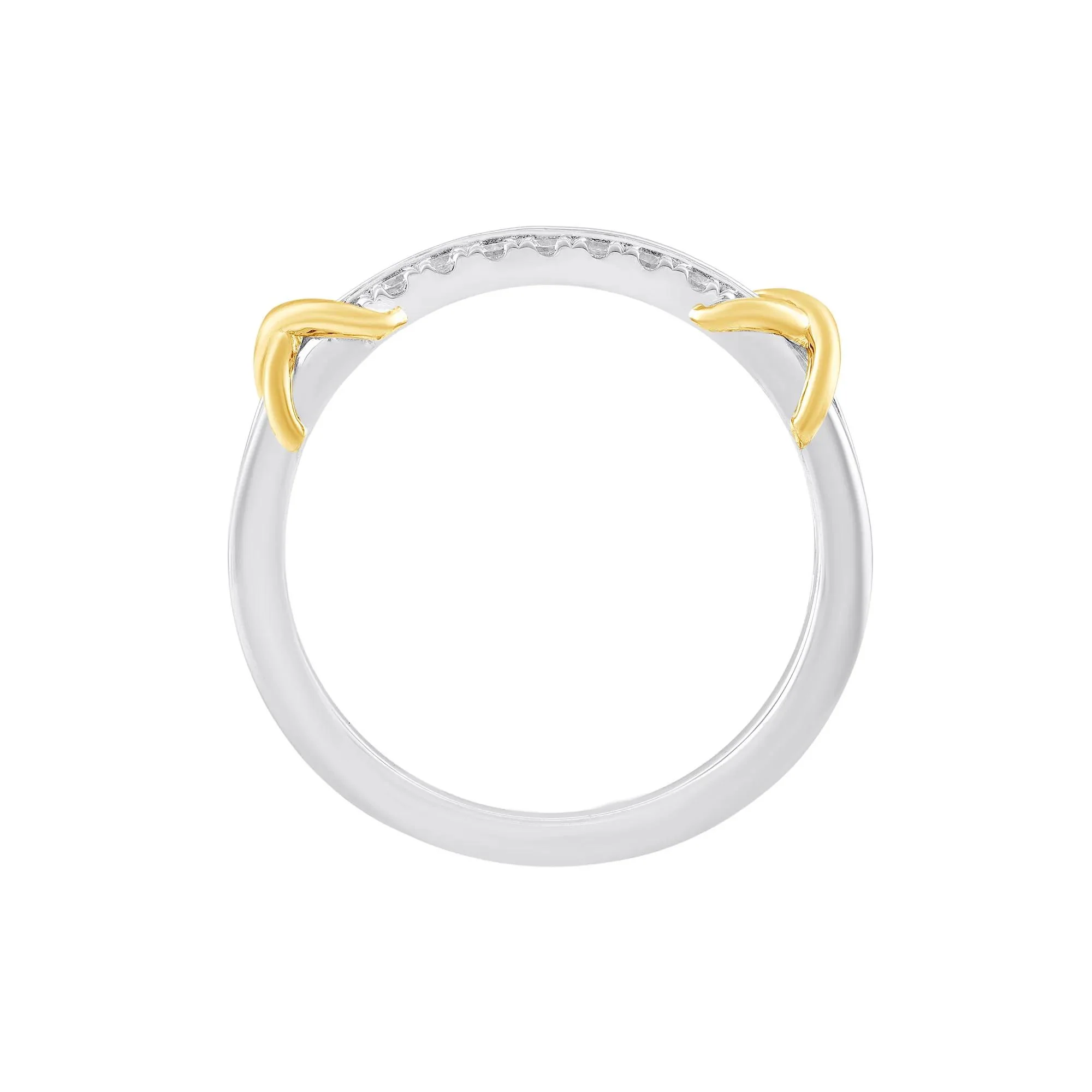 1/4 CT. Tw. Diamond Double Row Band Ring .925 Sterling Silver & 10K Yellow Gold Round Brilliant Cut White Size 8 - Image 2