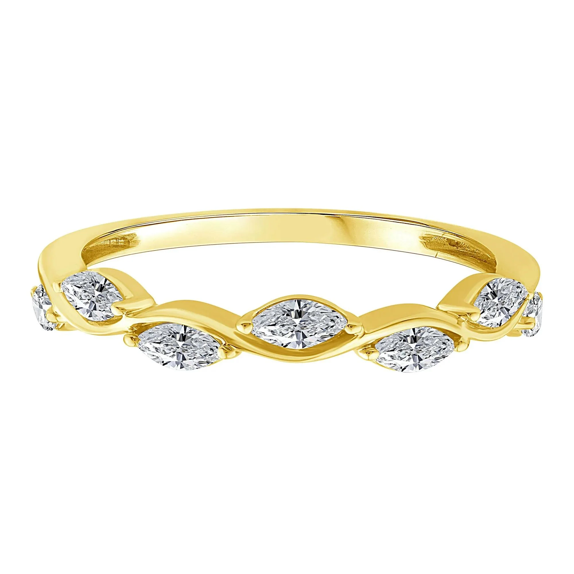 1/2 CT. Tw. Lab Grown Diamond Marquise Stack Band Ring 10K Yellow Gold Size 7.5 1.5mm