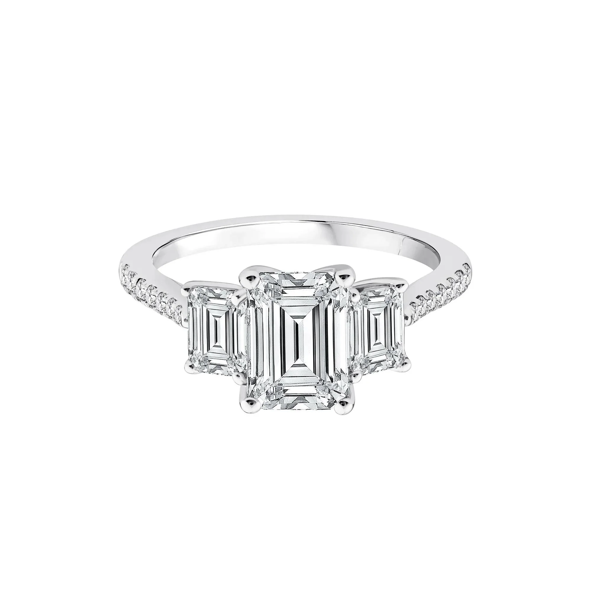 3 1/4 CT. Tw. Lab Grown Diamond Emerald-Cut Three-Stone Engagement Ring 14K White Gold Size 7