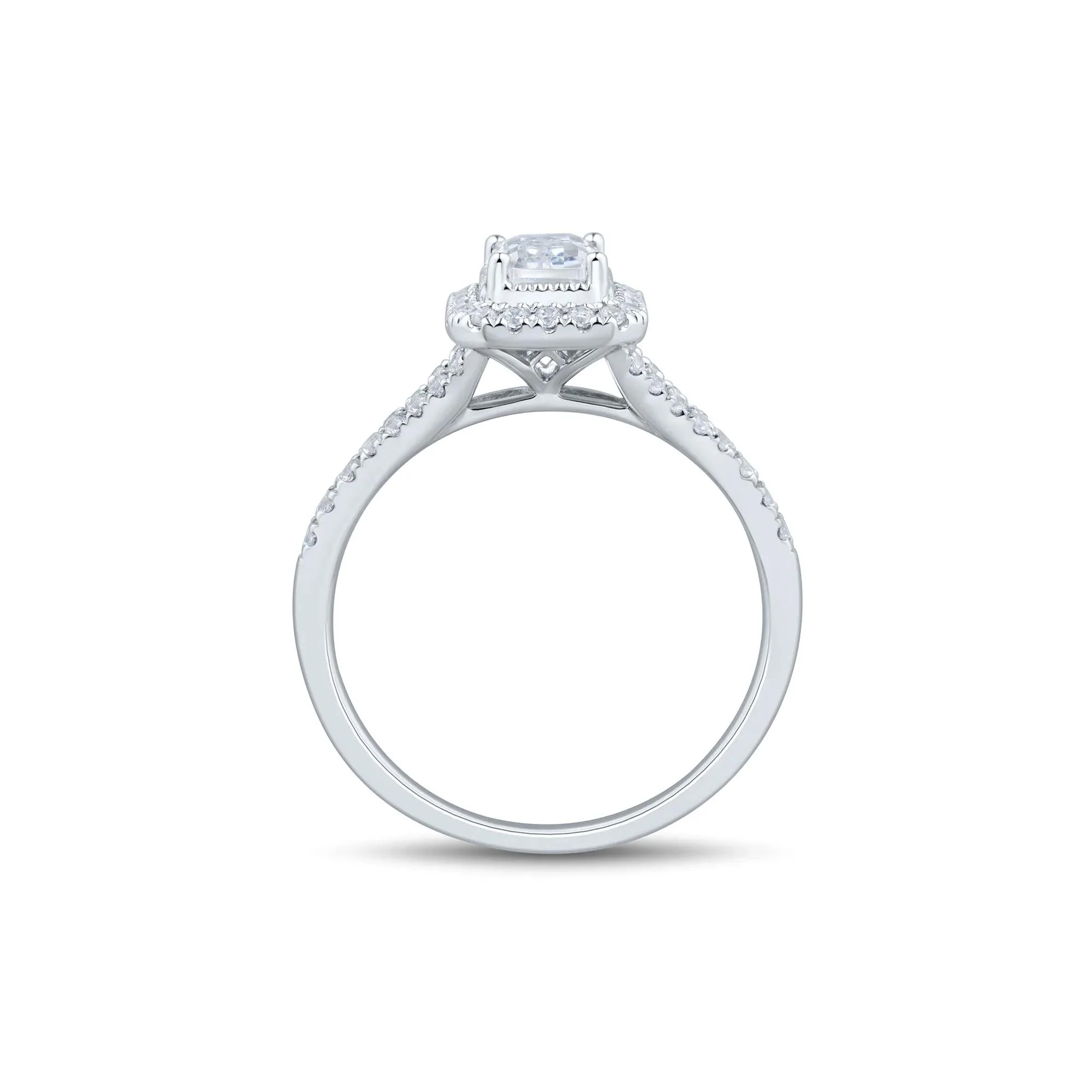 1 CT. Tw. Diamond Emerald-Cut Halo Engagement Ring 10K White Gold Size 8.5 1mm - Image 2