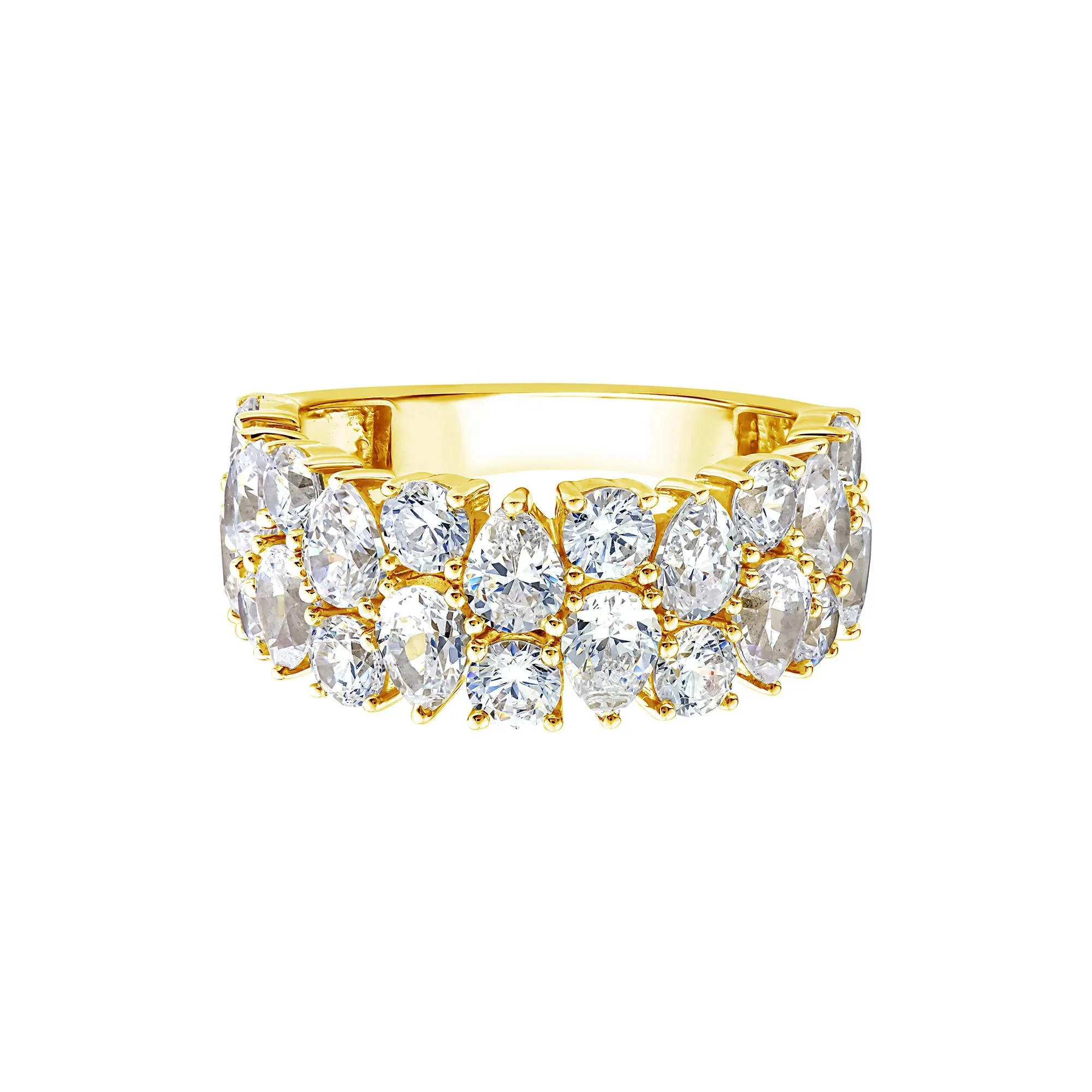 3 CT. Tw. Lab Grown Diamond Pear Wide Anniversary Band Ring 10K Yellow Gold Size 8 2.5mm