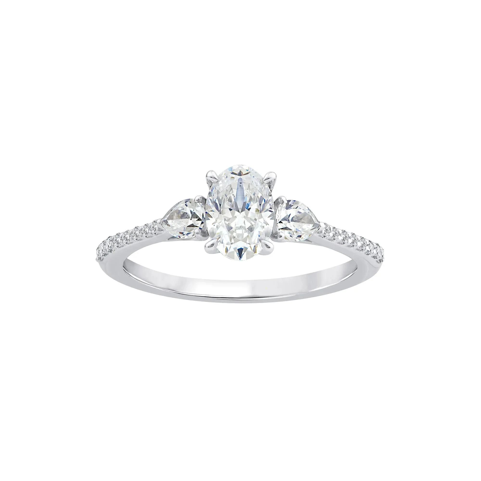 1 CT. Tw. Lab Grown Diamond Three-Stone Engagement Ring 10K White Gold Size 6.5 1.5mm