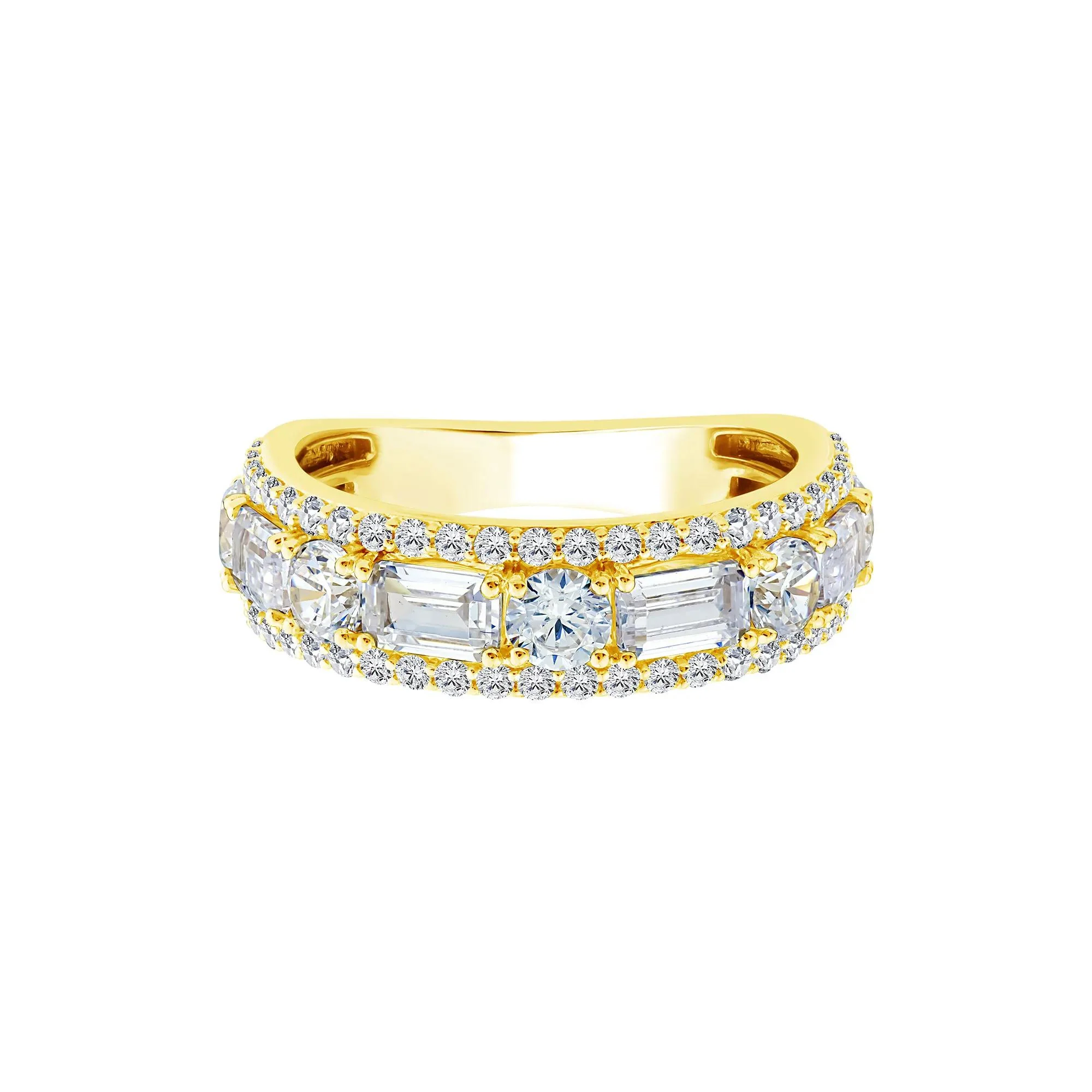 3 CT. Tw. Lab Grown Diamond Multi-Row Emerald-Cut Anniversary Band Ring 10K Yellow Gold Size 7 2.5mm