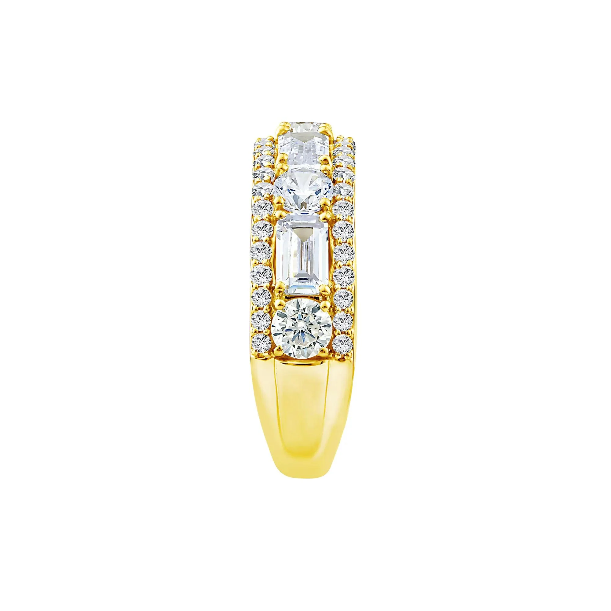 3 CT. Tw. Lab Grown Diamond Multi-Row Emerald-Cut Anniversary Band Ring 10K Yellow Gold Size 9 2.5mm - Image 3