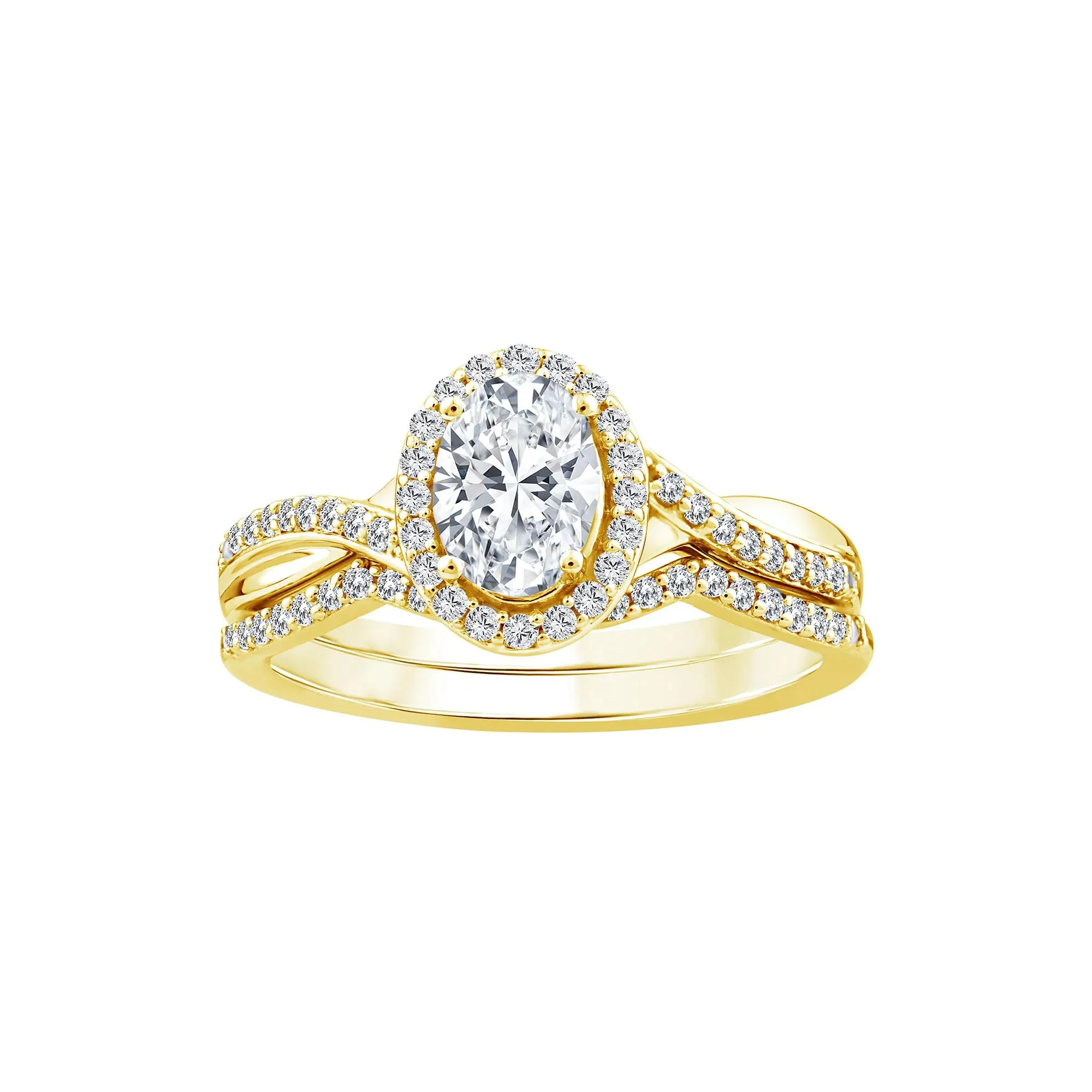 1 CT. Tw. Lab Grown Diamond Engagement Ring Set 10K Yellow Gold Size 8 1.5mm