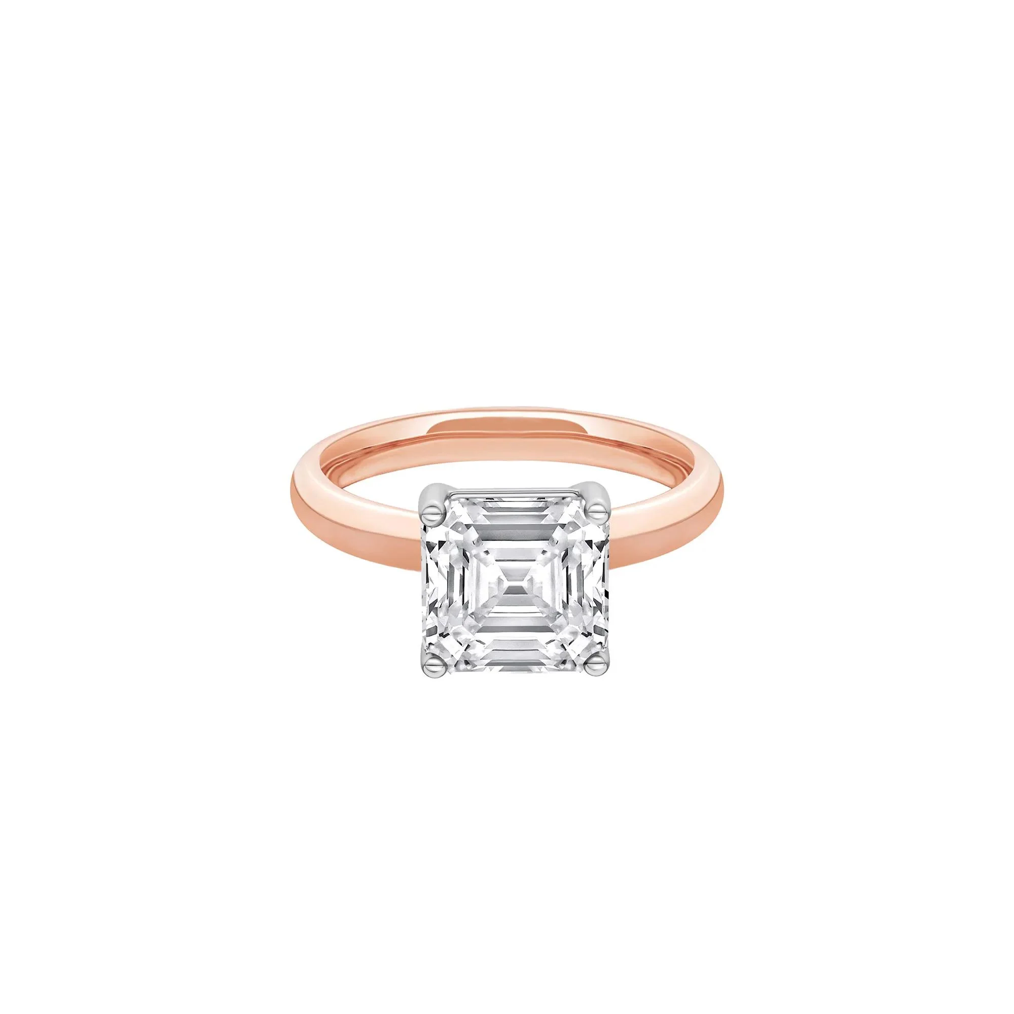 3 CT. Tw. Lab Grown Diamond Asscher Cut Solitaire Ring 14K Rose and White Gold Size 8 2mm