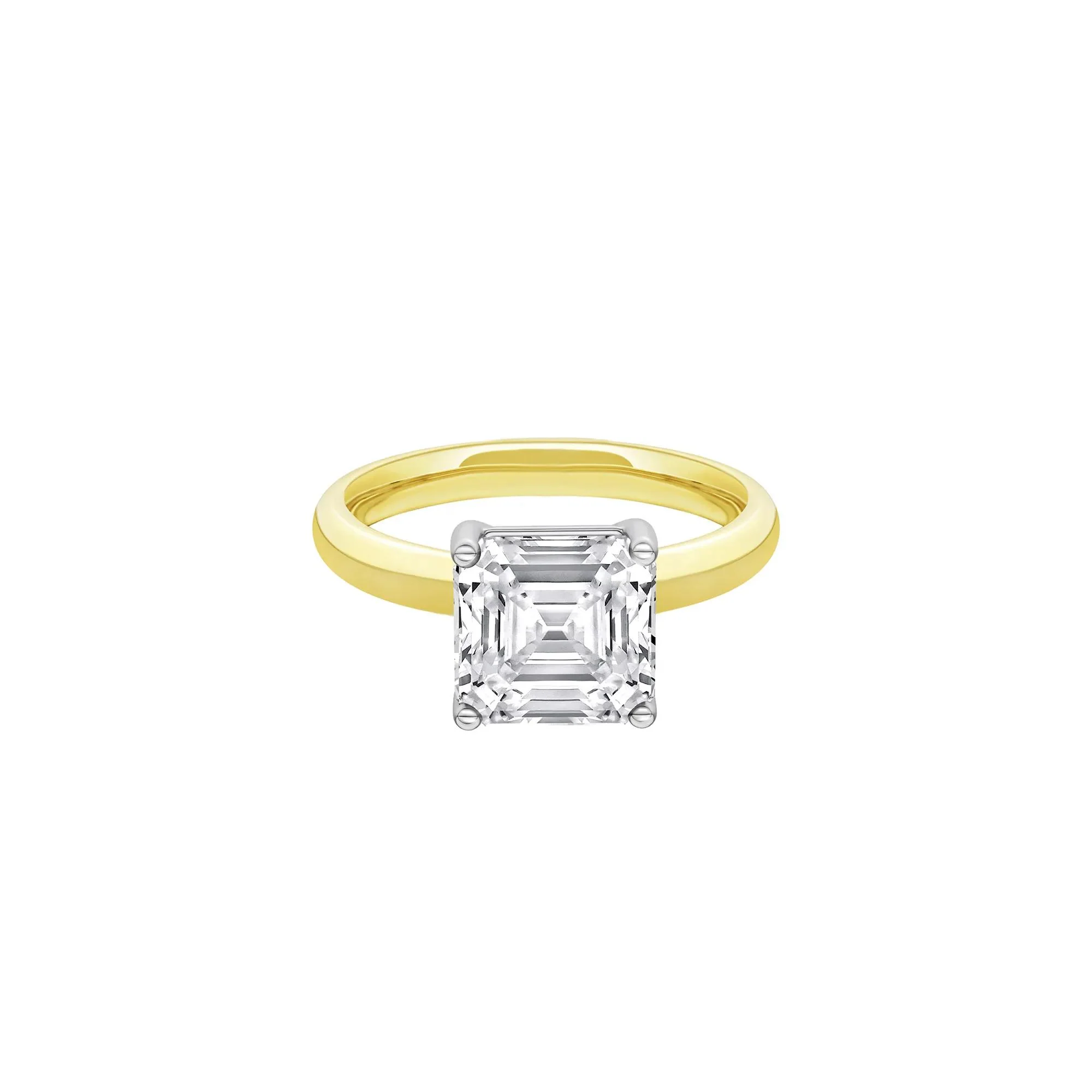 3 CT. Tw. Lab Grown Diamond Asscher Cut Solitaire Ring 14K Yellow and White Gold Size 5 2mm