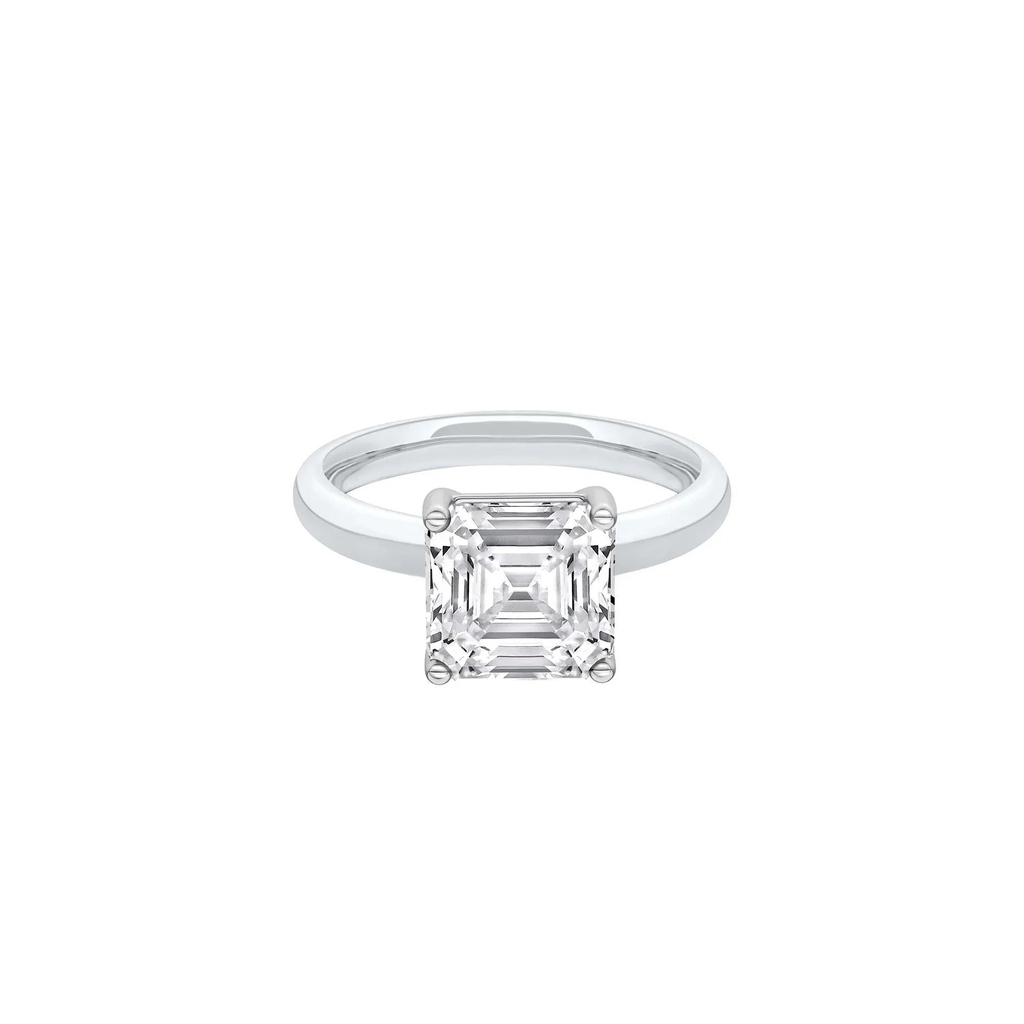 3 CT. Tw. Lab Grown Diamond Asscher Cut Solitaire Ring Platinum White Size 8.5 2mm