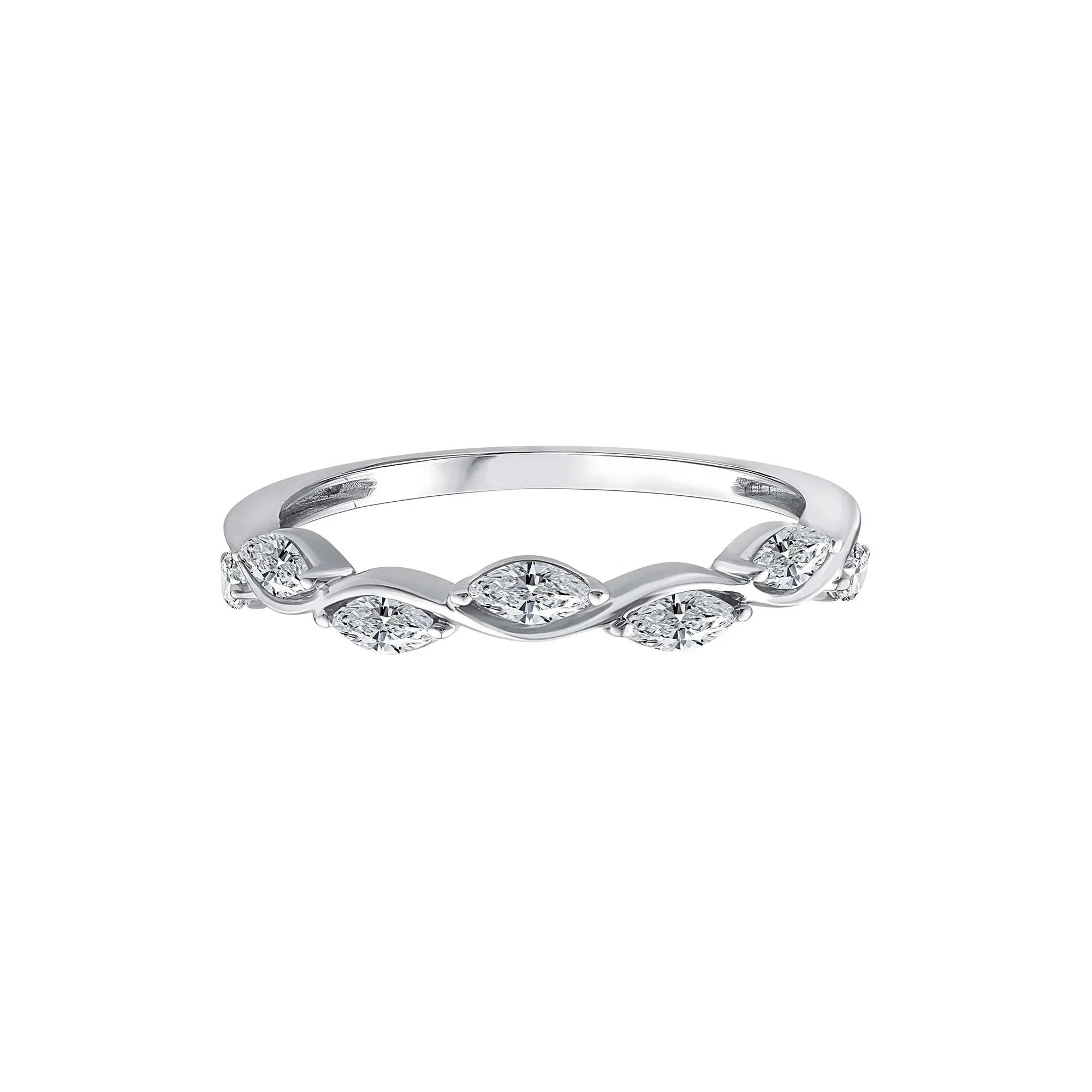 1/2 CT. Tw. Lab Grown Diamond Marquise Stack Band Ring 10K White Gold Size 7.5 1.5mm