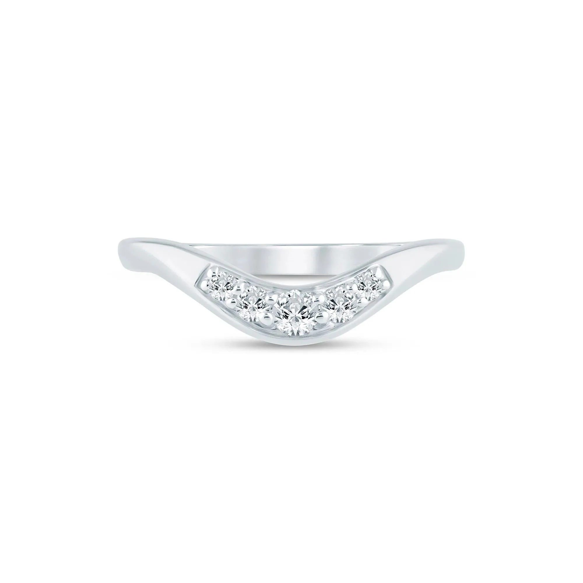 1/5 CT. Tw. Lab Grown Diamond Contour Band Ring 14K White Gold Round Brilliant Cut Size 6.5 1.5mm