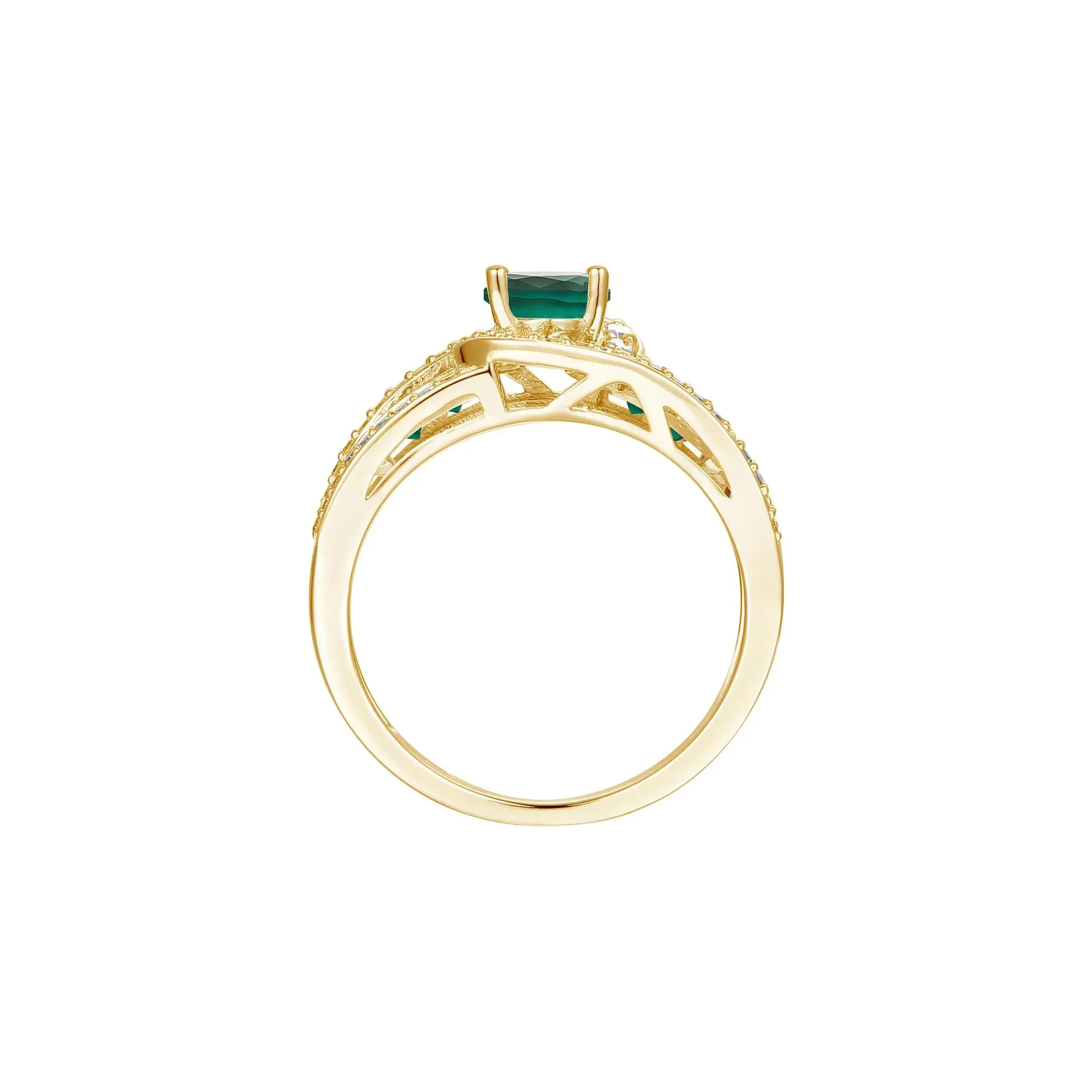 3/8 CT. Tw. Emerald and Diamond Band Ring 10K Yellow Gold Size 8 1mm - Image 2