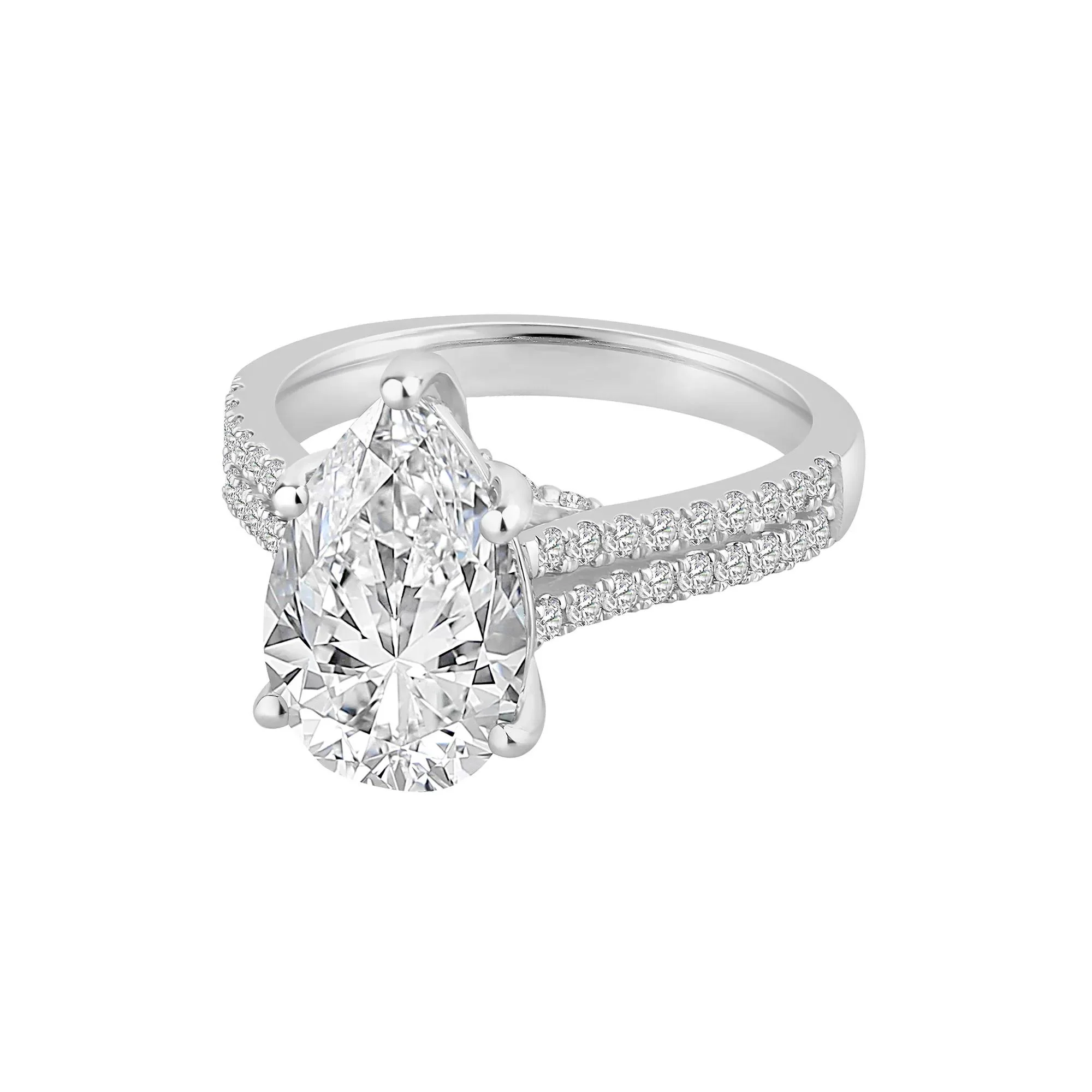 3 1/2 CT. Tw. Lab Grown Diamond Pear-Shaped Engagement Ring 14K White Gold Size 7.5 - Image 4