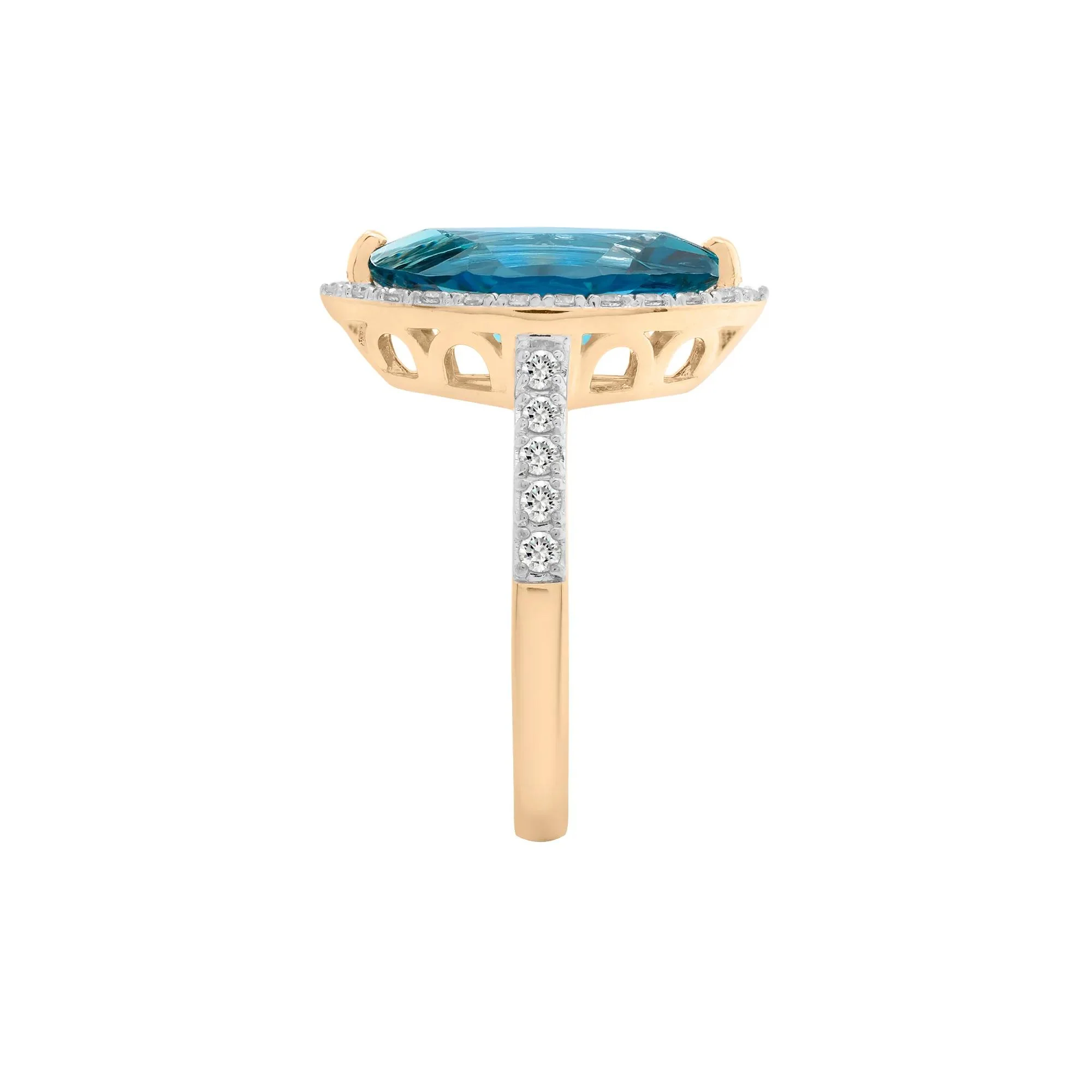 3/8 CT. Tw. London Blue Topaz and Diamond Halo Ring 10K Yellow Gold Round Brilliant Cut Size 6 2mm - Image 3