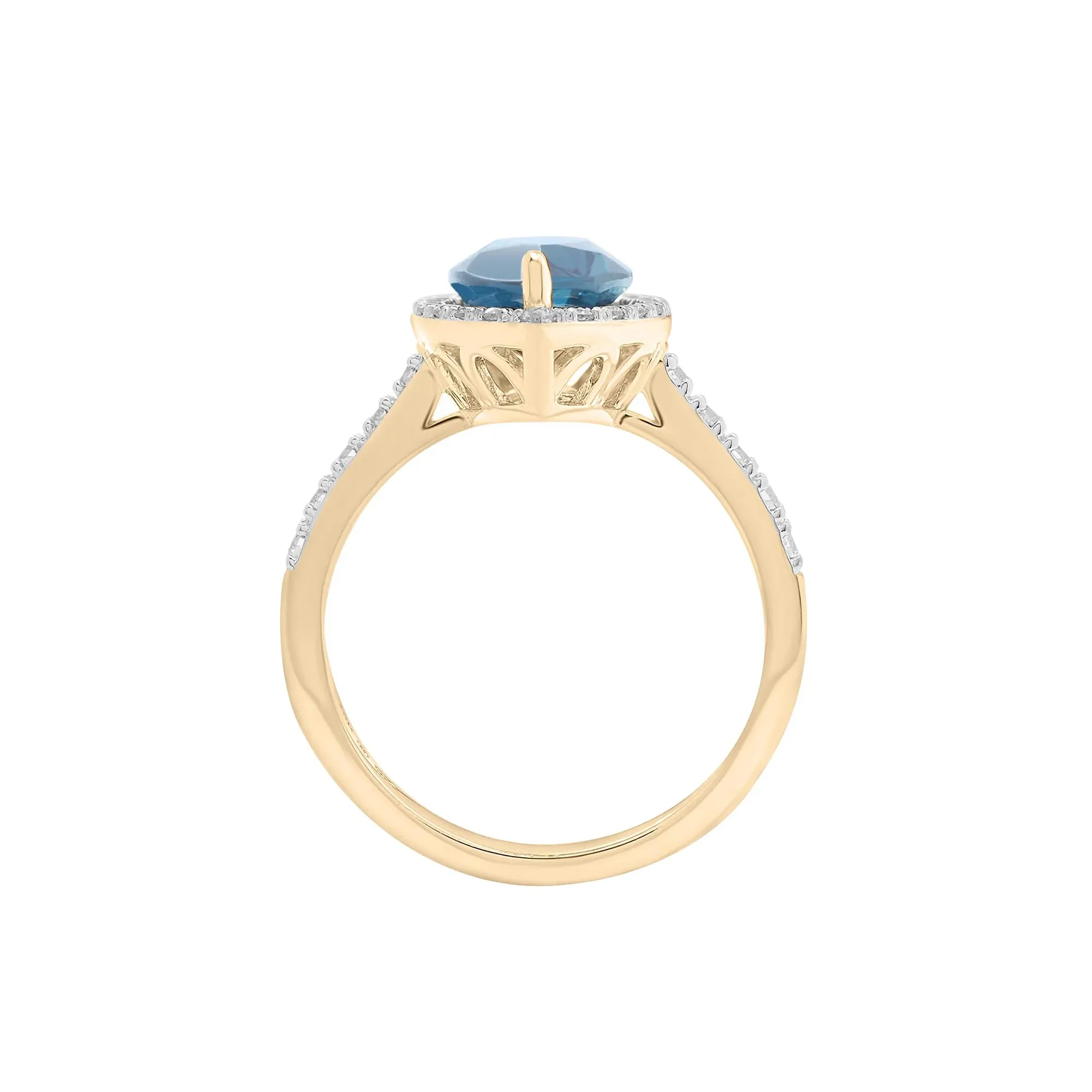 3/8 CT. Tw. London Blue Topaz and Diamond Halo Ring 10K Yellow Gold Round Brilliant Cut Size 7.5 2mm - Image 2
