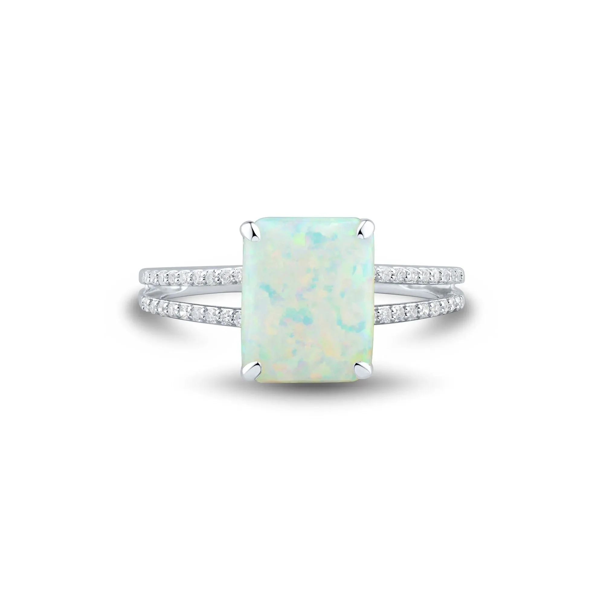 Lab-Created Opal and Lab-Created White Sapphire Ring .925 Sterling Silver Size 8 1mm