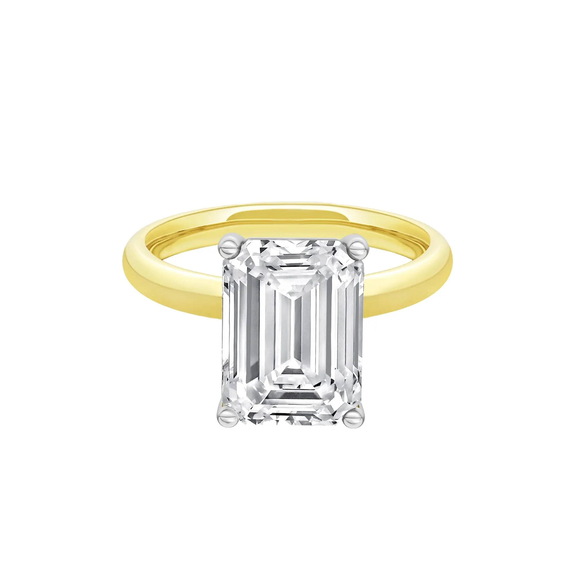 Lab Grown Diamond Emerald-Cut Solitaire Ring 14K Yellow & White Gold (5 CT.) Size 10.5 2mm